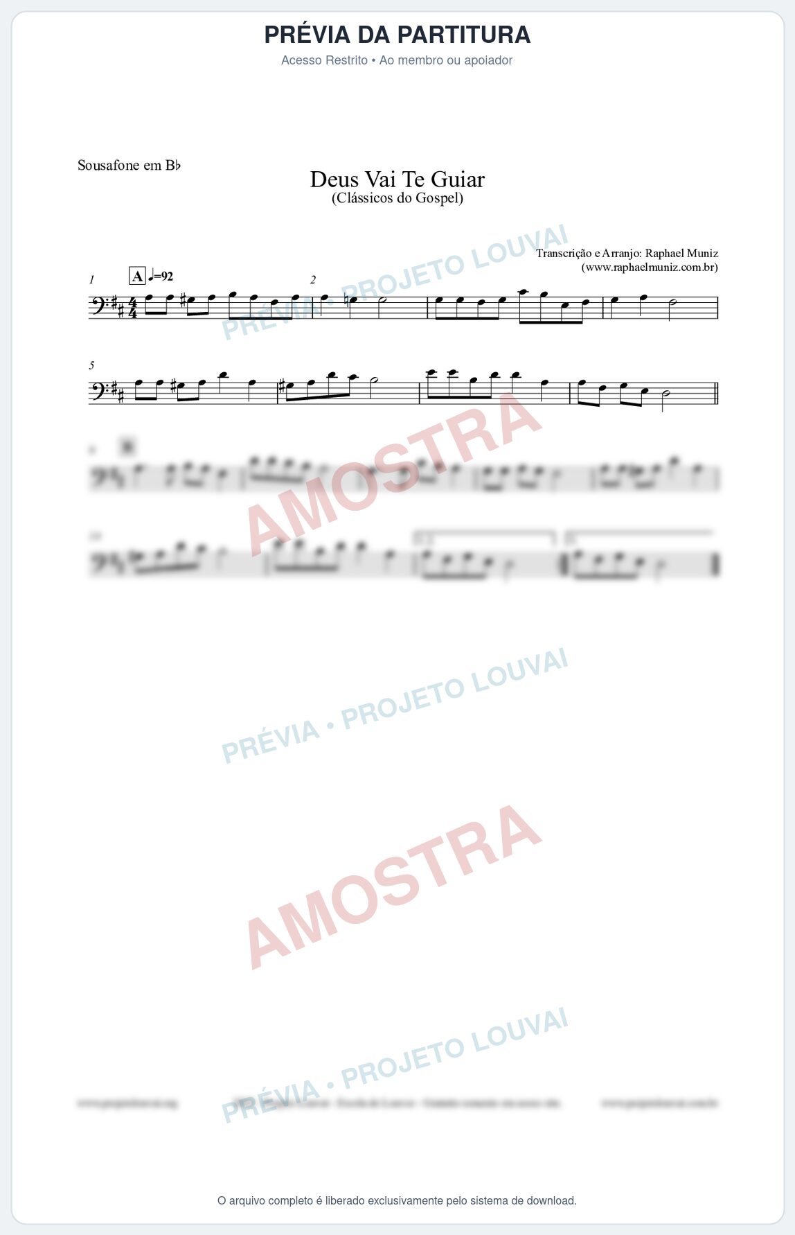 Prévia protegida da primeira página da partitura Partitura para Sousafone em Bb - Deus Vai Te Guiar - Harpa Cristã nº28 - Clássicos do Gospel