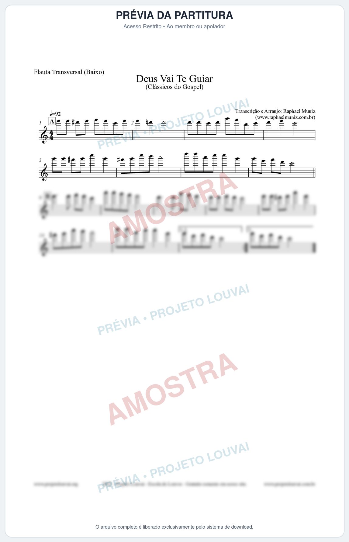 Prévia protegida da primeira página da partitura Partitura para Flauta Transversal (Baixo) - Deus Vai Te Guiar - Harpa Cristã nº28 - Clássicos do Gospel