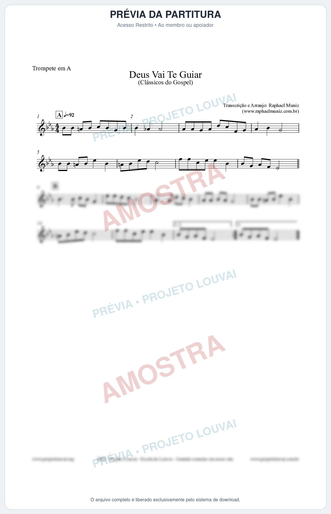 Prévia protegida da primeira página da partitura Partitura para Trompete em A - Deus Vai Te Guiar - Harpa Cristã nº28 - Clássicos do Gospel