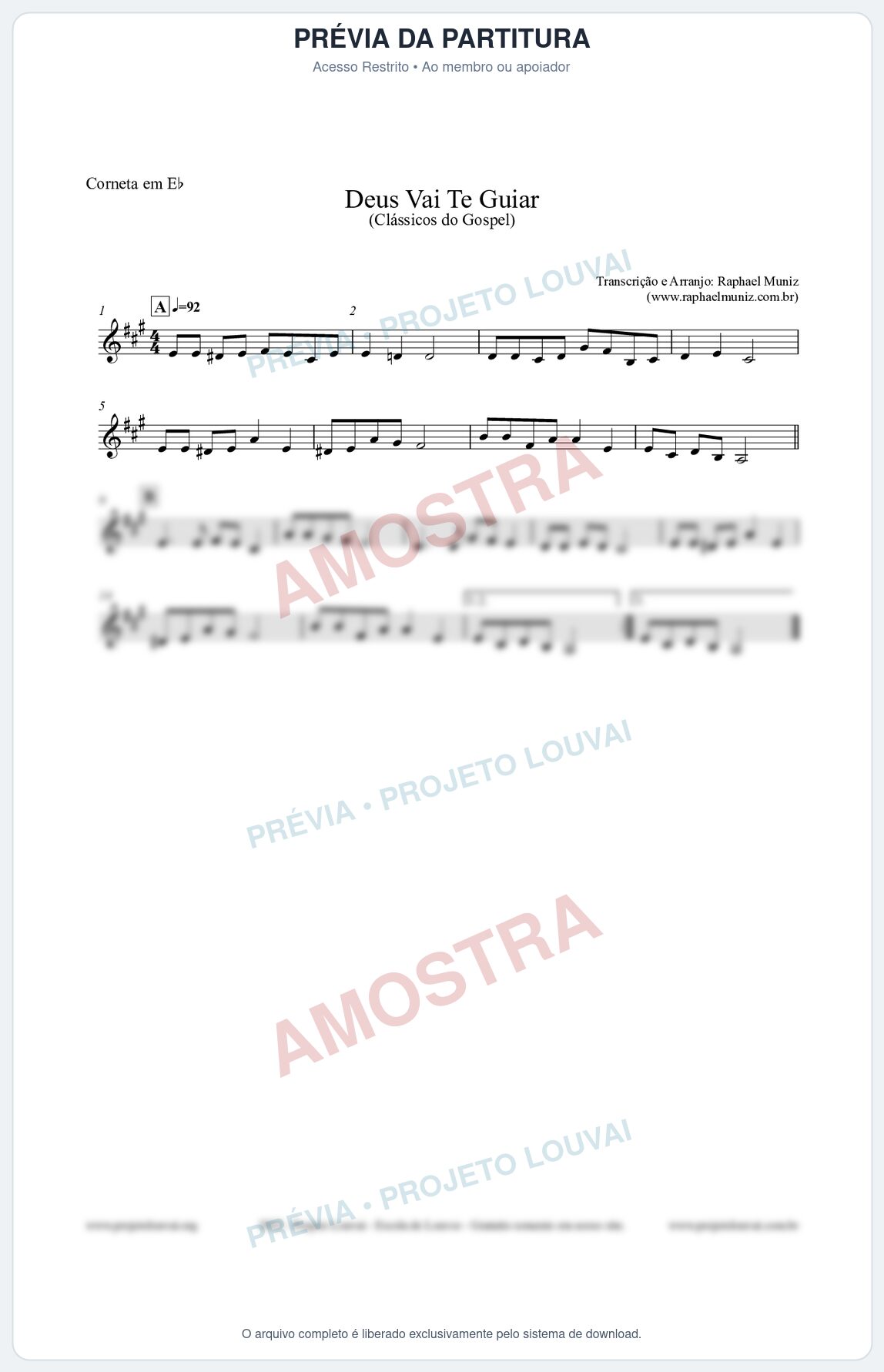 Prévia protegida da primeira página da partitura Partitura para Corneta em Eb - Deus Vai Te Guiar - Harpa Cristã nº28 - Clássicos do Gospel
