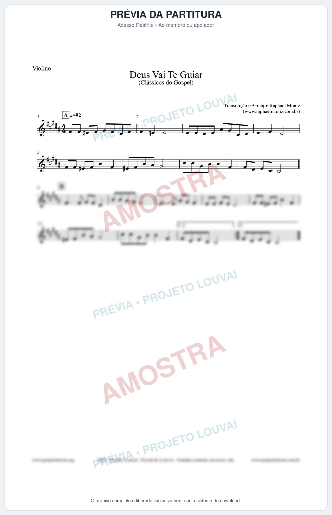 Prévia protegida da primeira página da partitura Partitura para Violino - Deus Vai Te Guiar - Harpa Cristã nº28 - Clássicos do Gospel