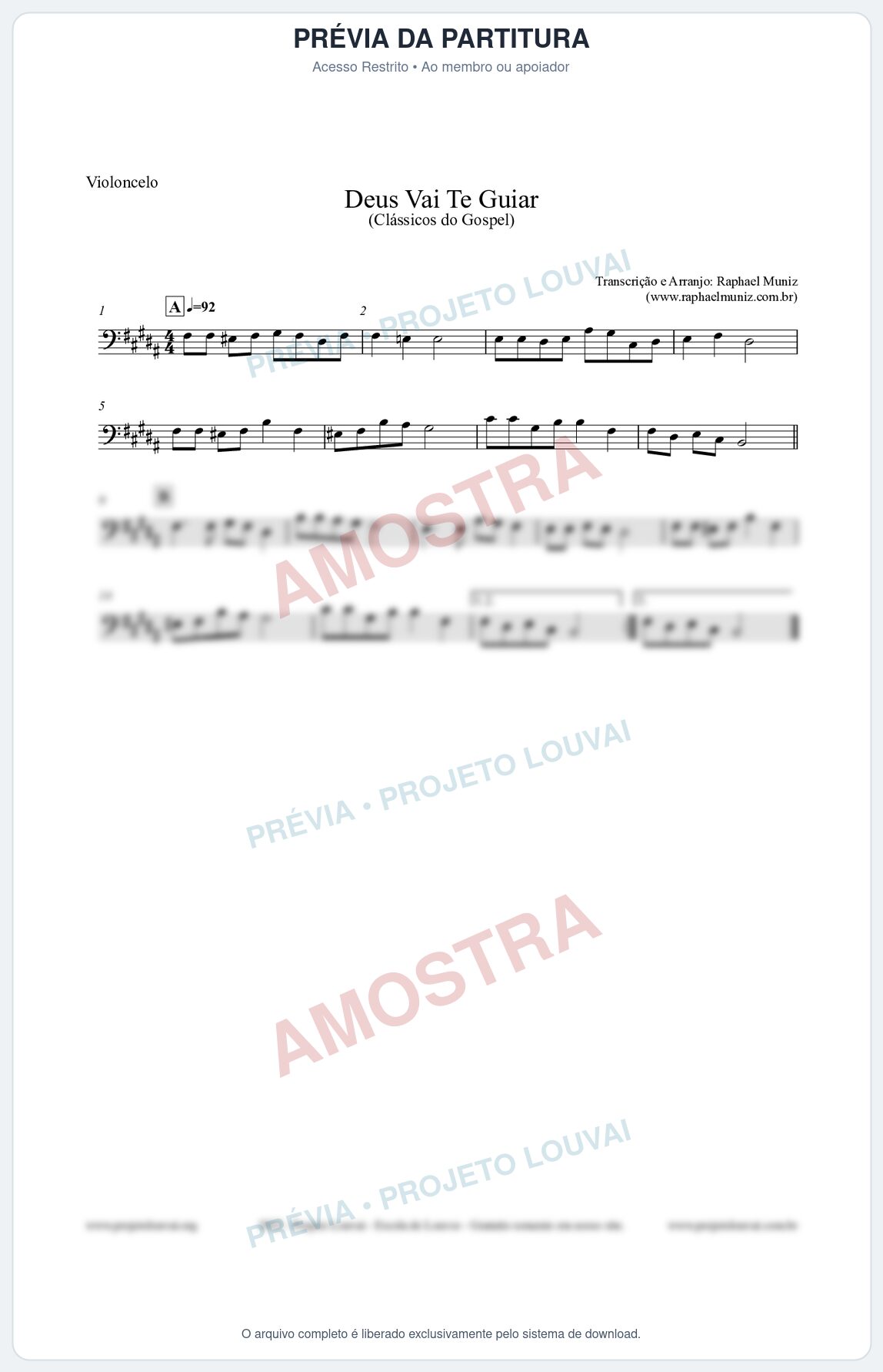 Prévia protegida da primeira página da partitura Partitura para Violoncelo - Deus Vai Te Guiar - Harpa Cristã nº28 - Clássicos do Gospel