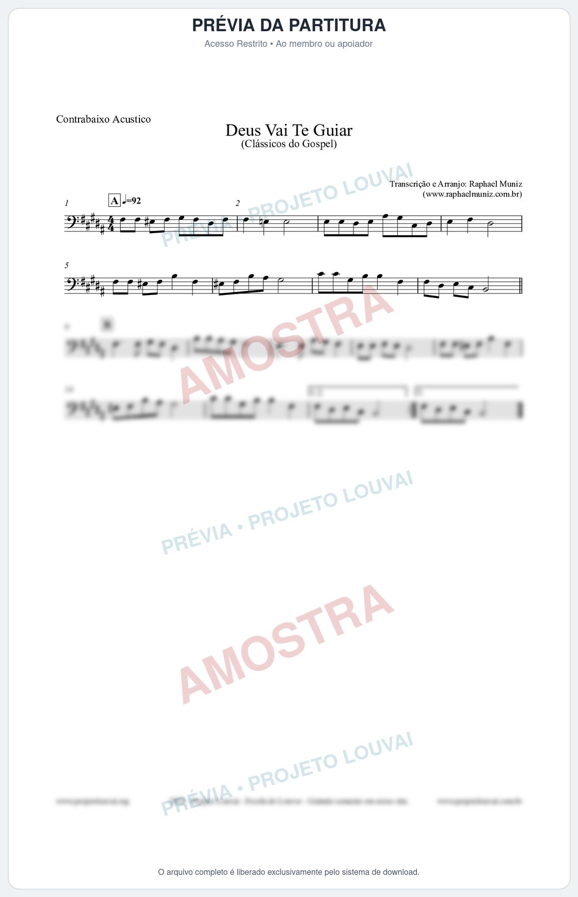 Prévia protegida da primeira página da partitura Partitura para Contrabaixo Acústico - Deus Vai Te Guiar - Harpa Cristã nº28 - Clássicos do Gospel