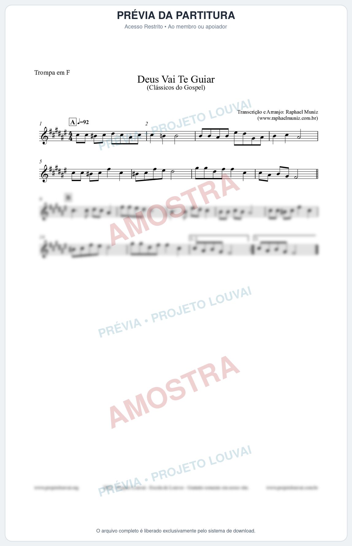 Prévia protegida da primeira página da partitura Partitura para Trompa em F - Deus Vai Te Guiar - Harpa Cristã nº28 - Clássicos do Gospel