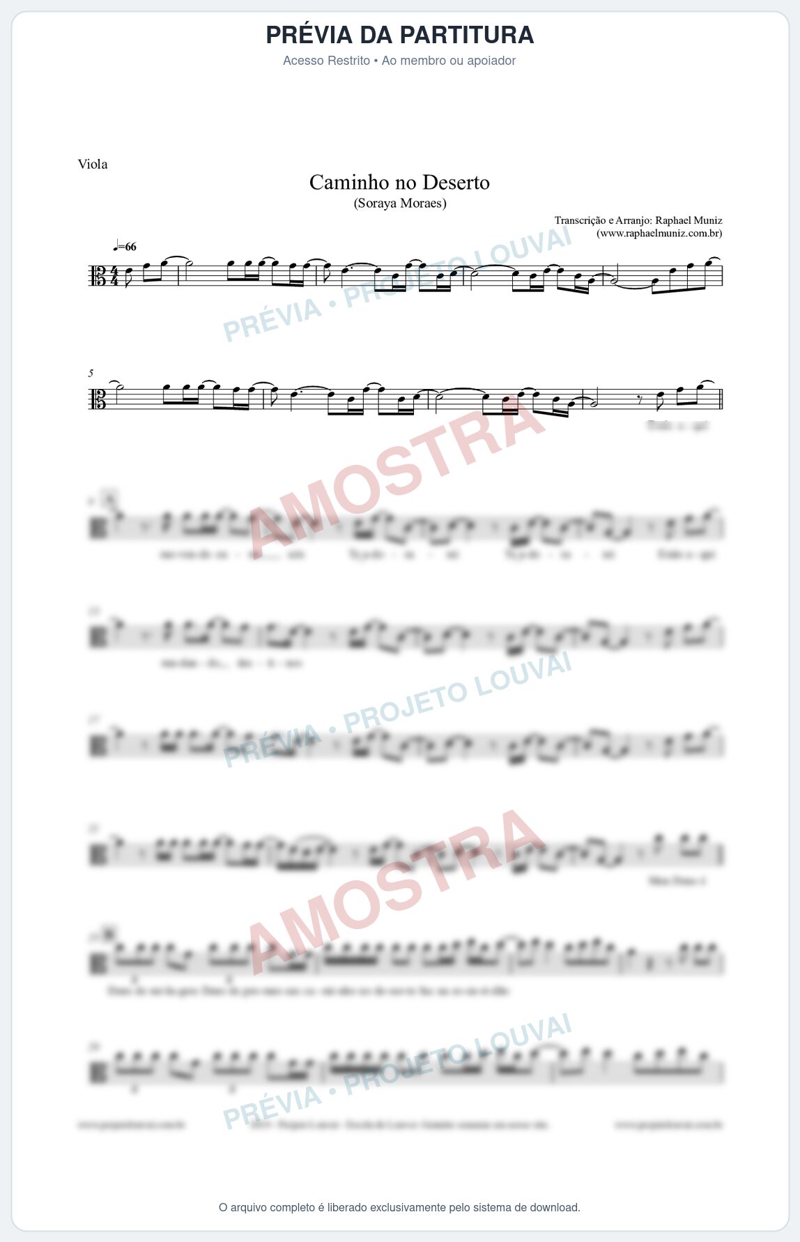Prévia protegida da primeira página da partitura Partitura para Viola - Caminho no Deserto (Tom Facilitado) - Soraya Moraes