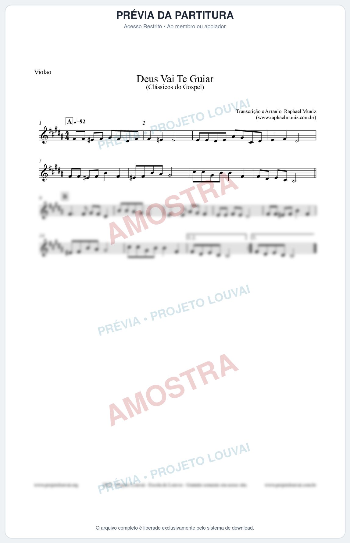Prévia protegida da primeira página da partitura Partitura para Violão - Deus Vai Te Guiar - Harpa Cristã nº28 - Clássicos do Gospel