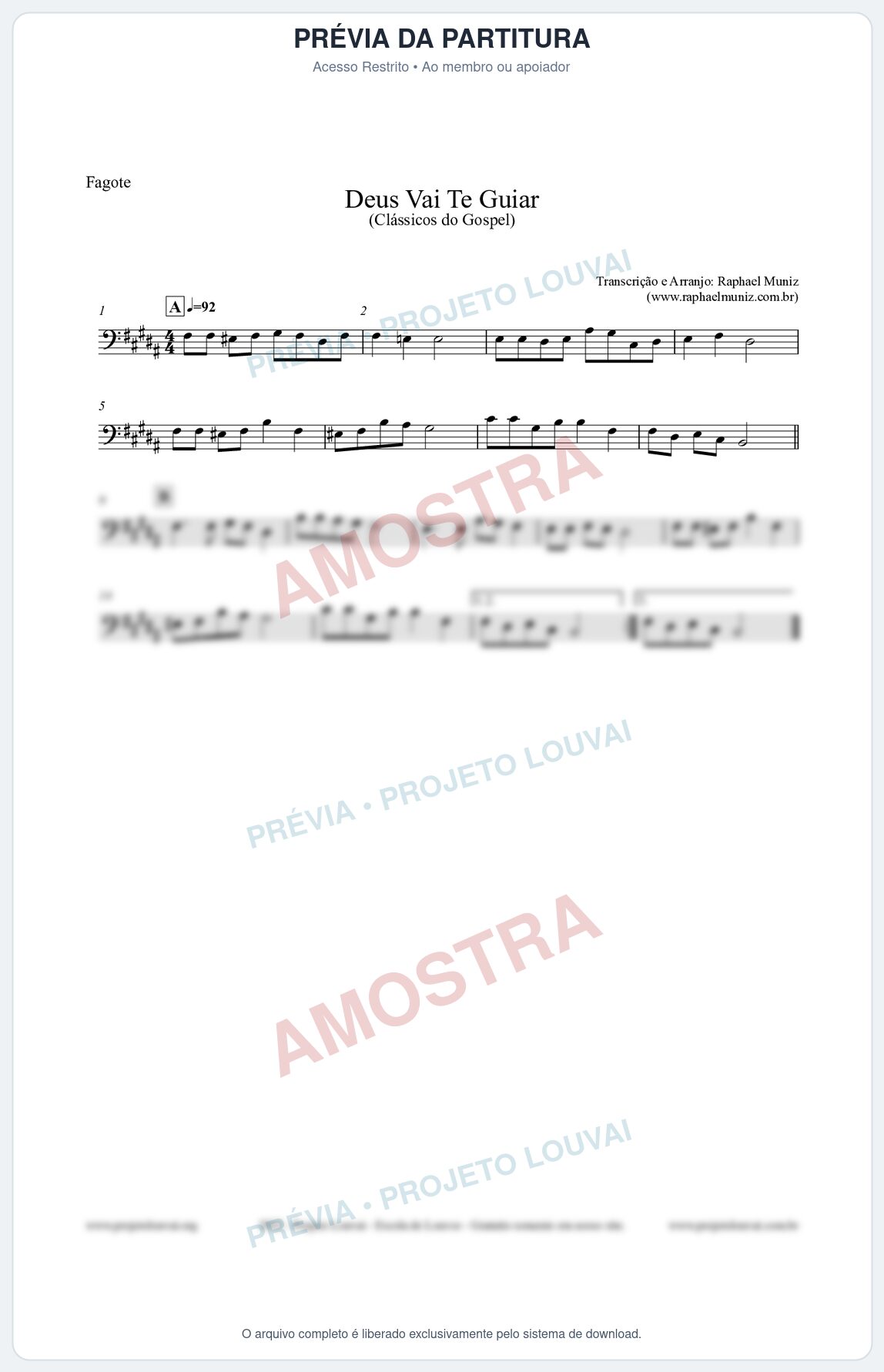 Prévia protegida da primeira página da partitura Partitura para Fagote - Deus Vai Te Guiar - Harpa Cristã nº28 - Clássicos do Gospel