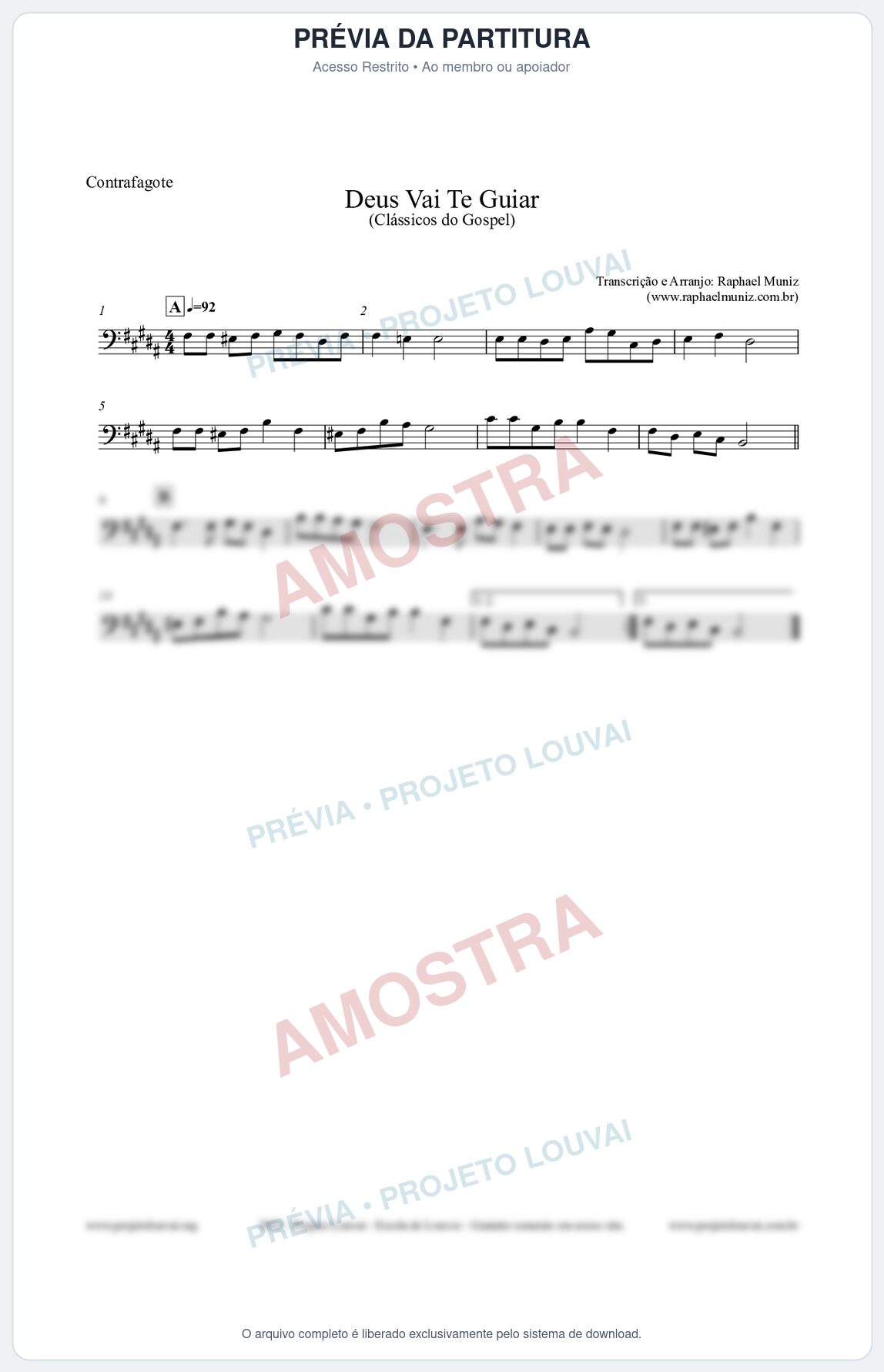 Prévia protegida da primeira página da partitura Partitura para Contrafagote - Deus Vai Te Guiar - Harpa Cristã nº28 - Clássicos do Gospel
