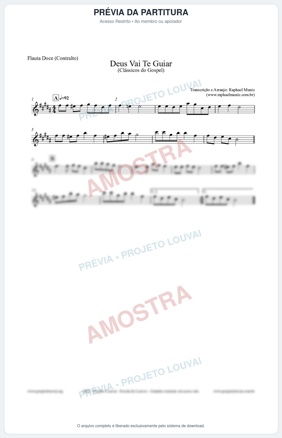Prévia protegida da primeira página da partitura Partitura para Flauta Doce (Contralto) - Deus Vai Te Guiar - Harpa Cristã nº28 - Clássicos do Gospel