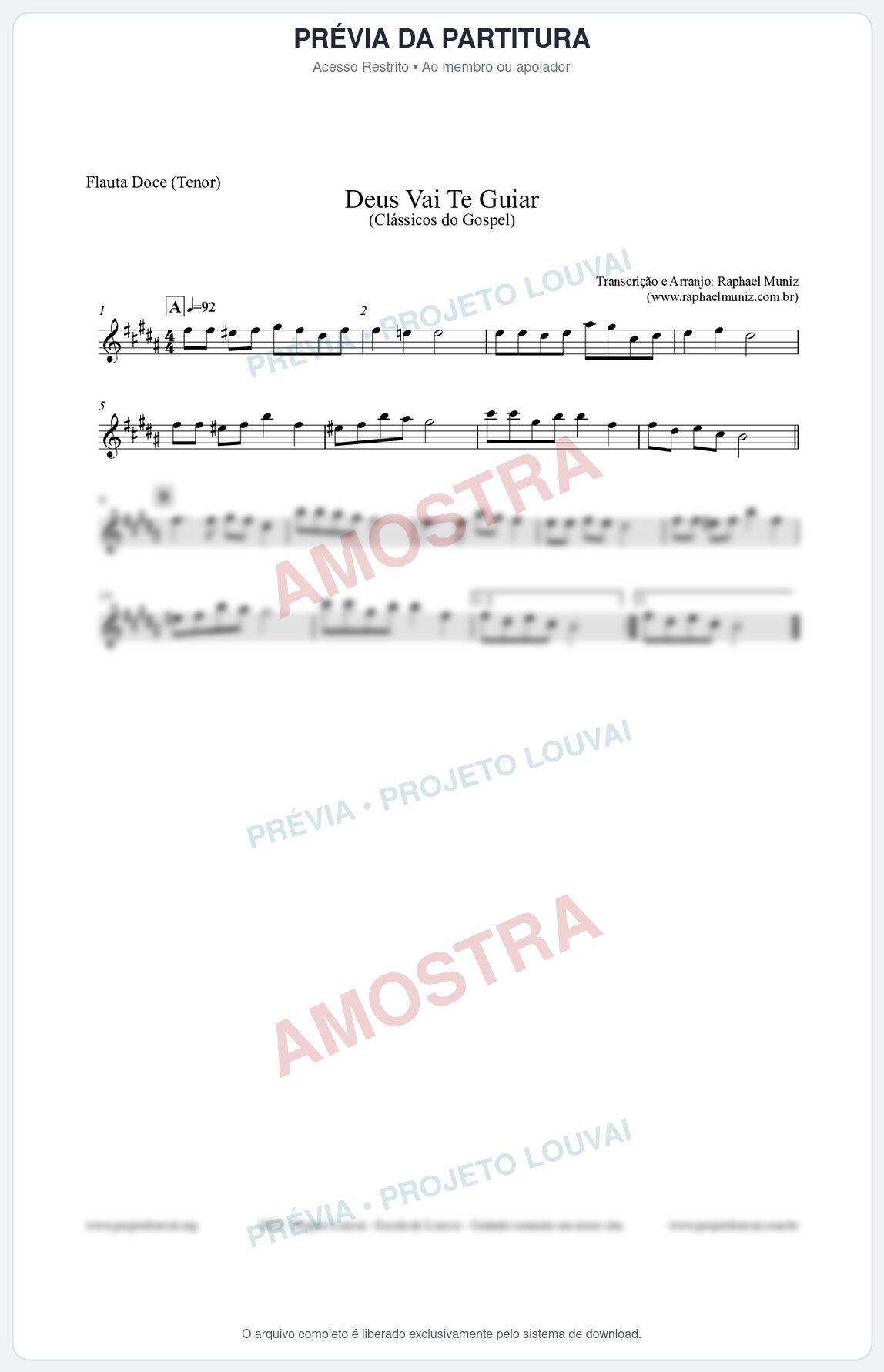 Prévia protegida da primeira página da partitura Partitura para Flauta Doce (Tenor) - Deus Vai Te Guiar - Harpa Cristã nº28 - Clássicos do Gospel