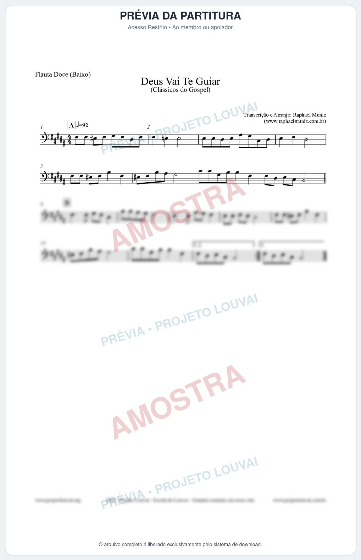 Prévia protegida da primeira página da partitura Partitura para Flauta Doce (Baixo) - Deus Vai Te Guiar - Harpa Cristã nº28 - Clássicos do Gospel