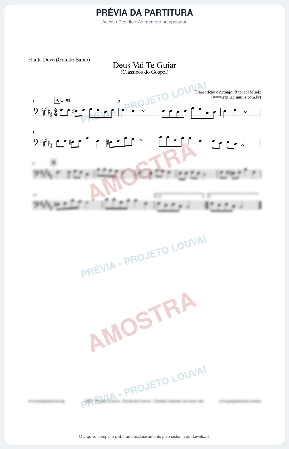 Prévia protegida da primeira página da partitura Partitura para Flauta Doce (Grande Baixo) - Deus Vai Te Guiar - Harpa Cristã nº28 - Clássicos do Gospel