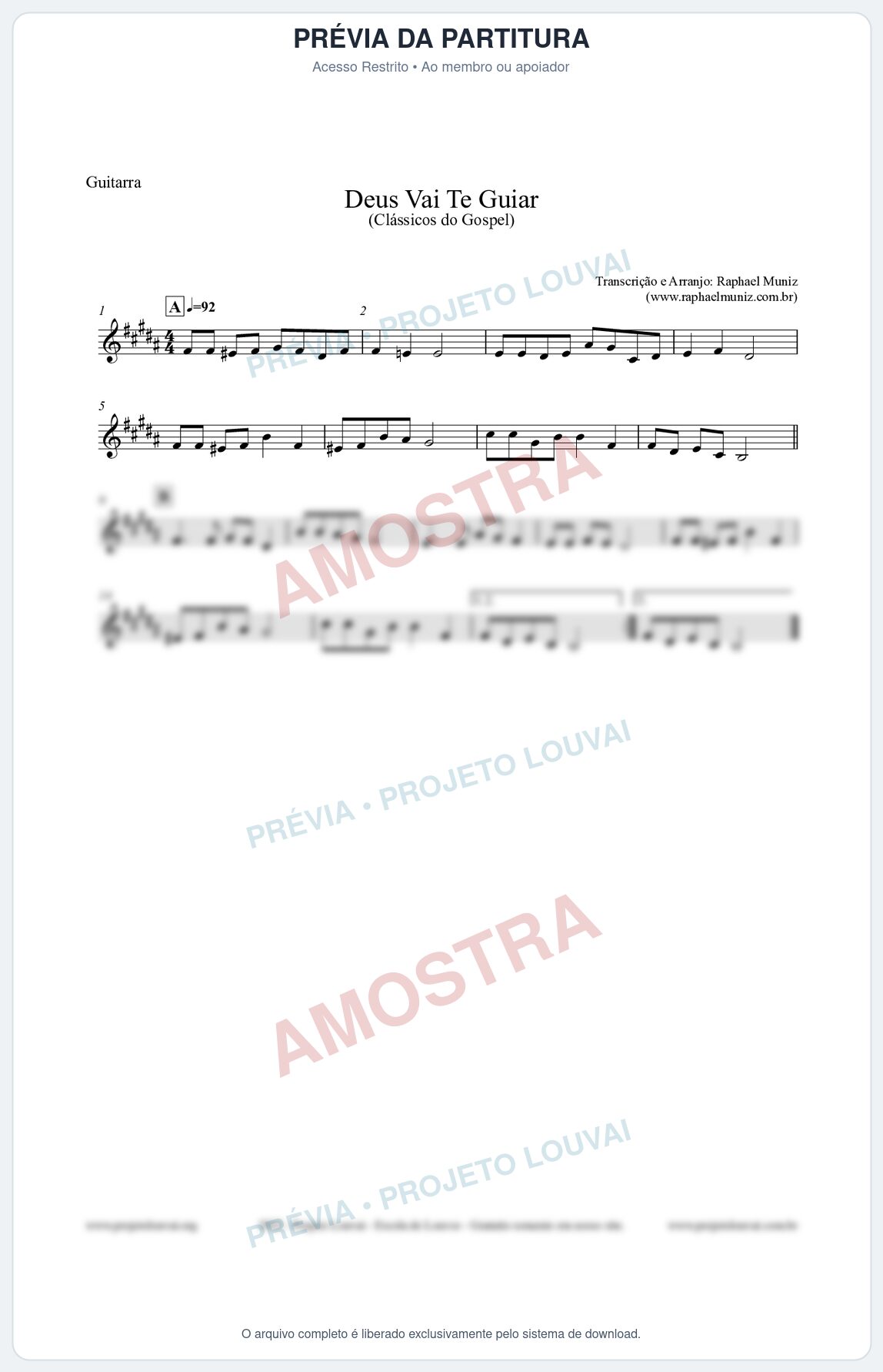 Prévia protegida da primeira página da partitura Partitura para Guitarra - Deus Vai Te Guiar - Harpa Cristã nº28 - Clássicos do Gospel