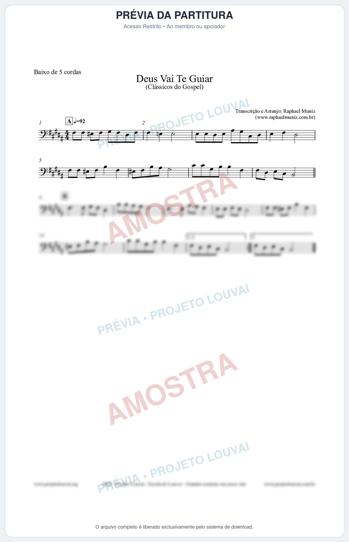 Prévia protegida da primeira página da partitura Partitura para Baixo de 5 cordas - Deus Vai Te Guiar - Harpa Cristã nº28 - Clássicos do Gospel