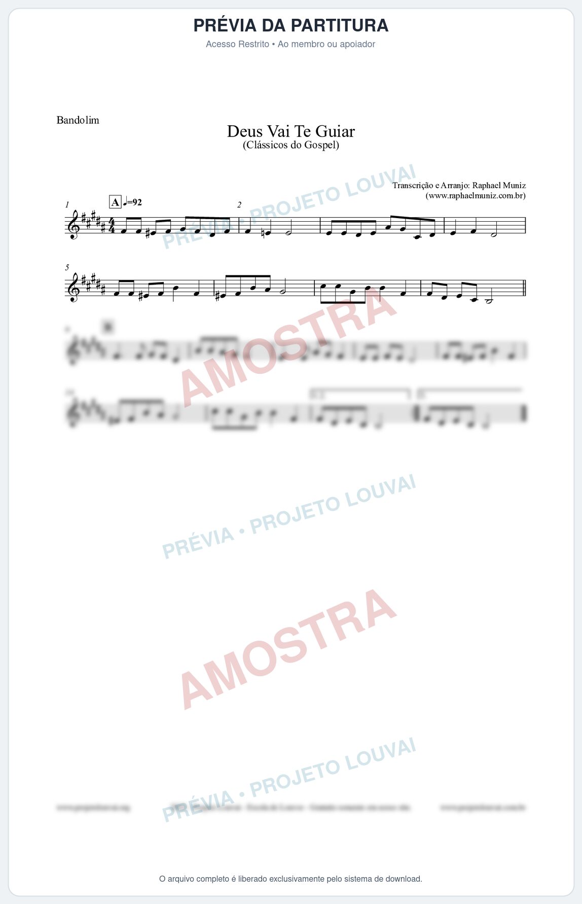 Prévia protegida da primeira página da partitura Partitura para Bandolim - Deus Vai Te Guiar - Harpa Cristã nº28 - Clássicos do Gospel