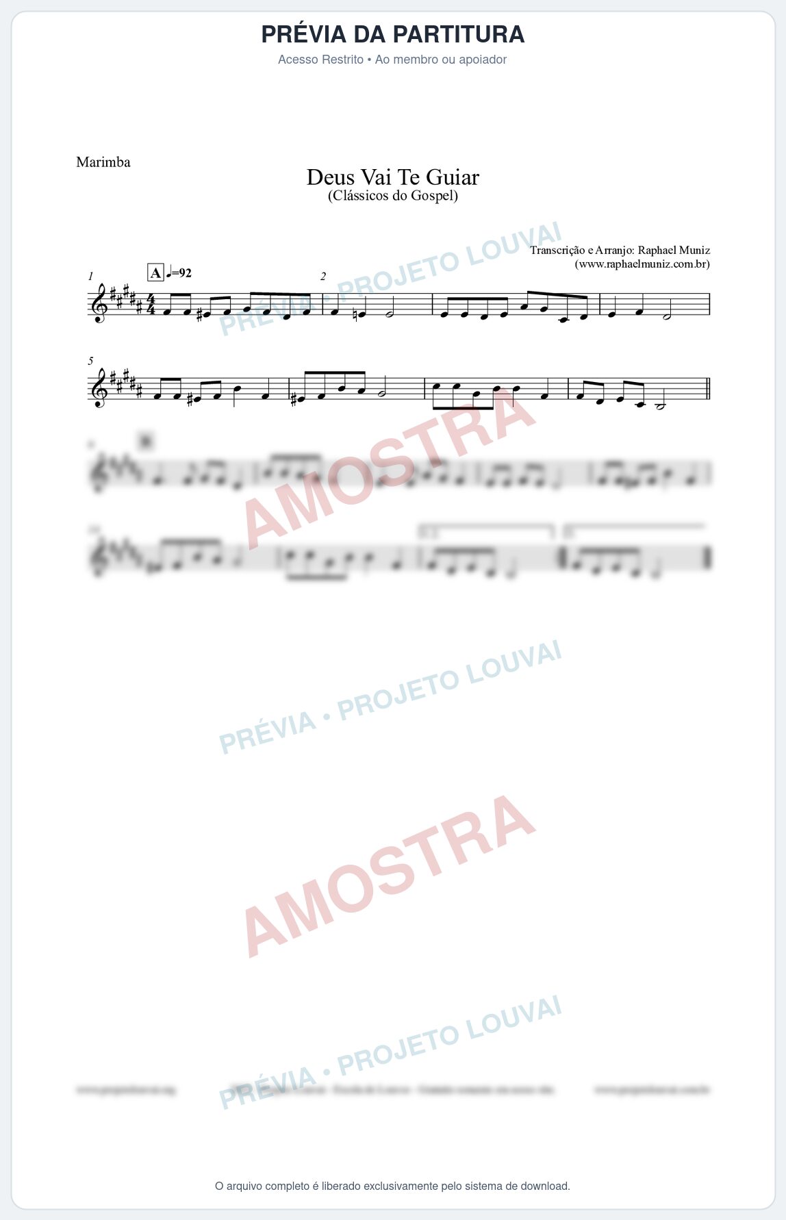 Prévia protegida da primeira página da partitura Partitura para Marimba - Deus Vai Te Guiar - Harpa Cristã nº28 - Clássicos do Gospel