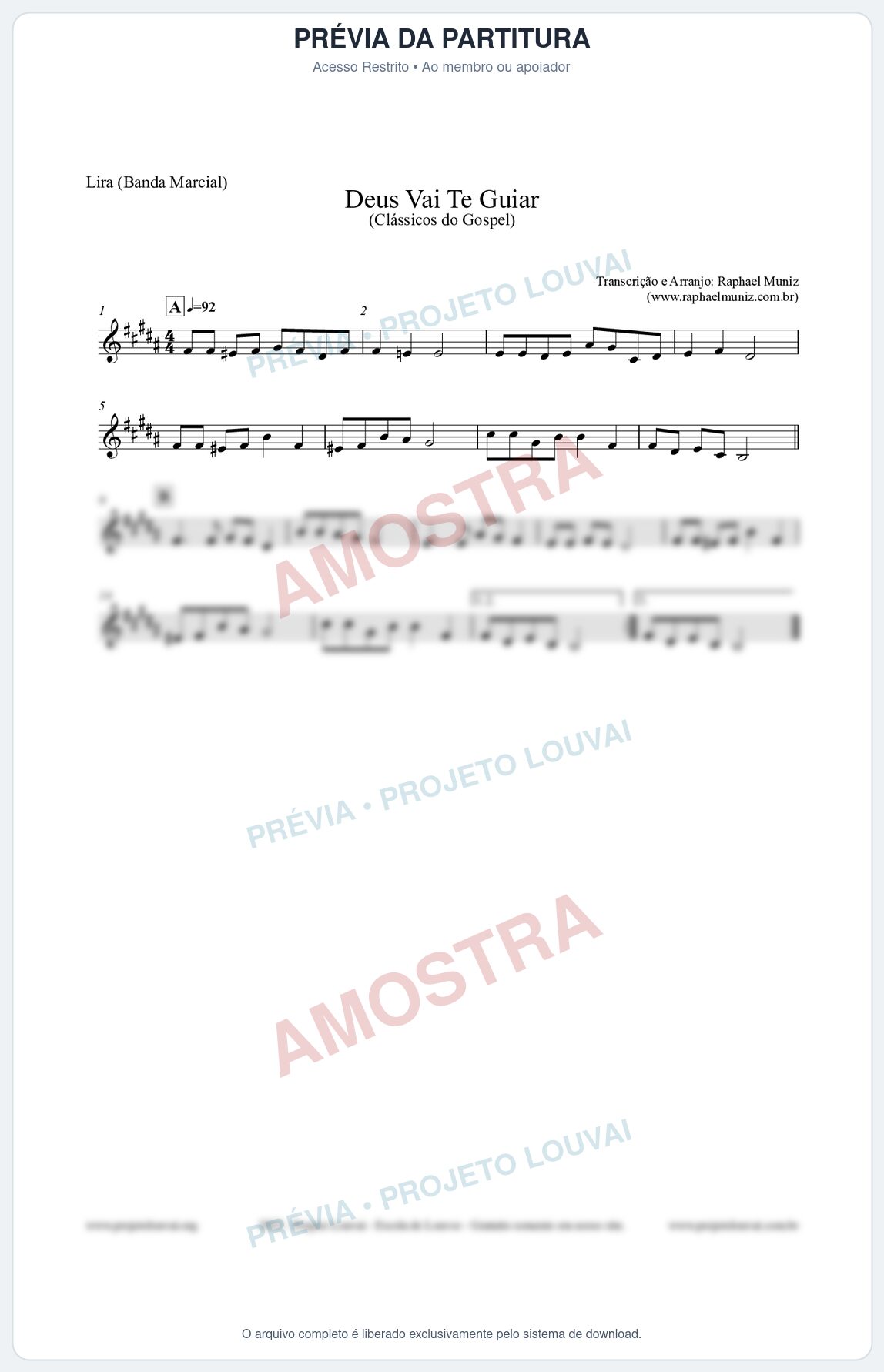 Prévia protegida da primeira página da partitura Partitura para Lira (Banda Marcial) - Deus Vai Te Guiar - Harpa Cristã nº28 - Clássicos do Gospel