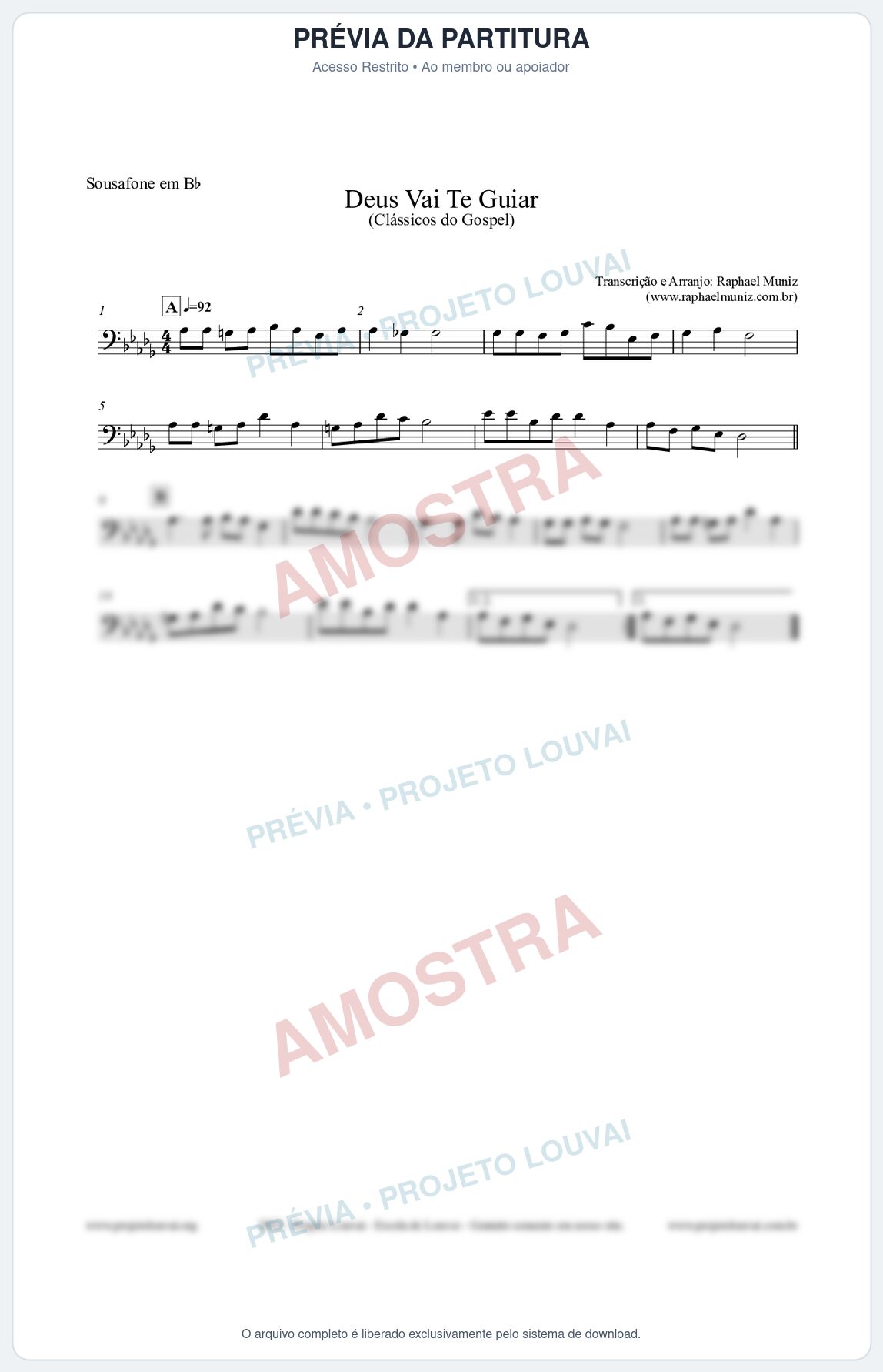 Prévia protegida da primeira página da partitura Partitura para Sousafone em Bb - Deus Vai Te Guiar - Harpa Cristã nº28 - Clássicos do Gospel