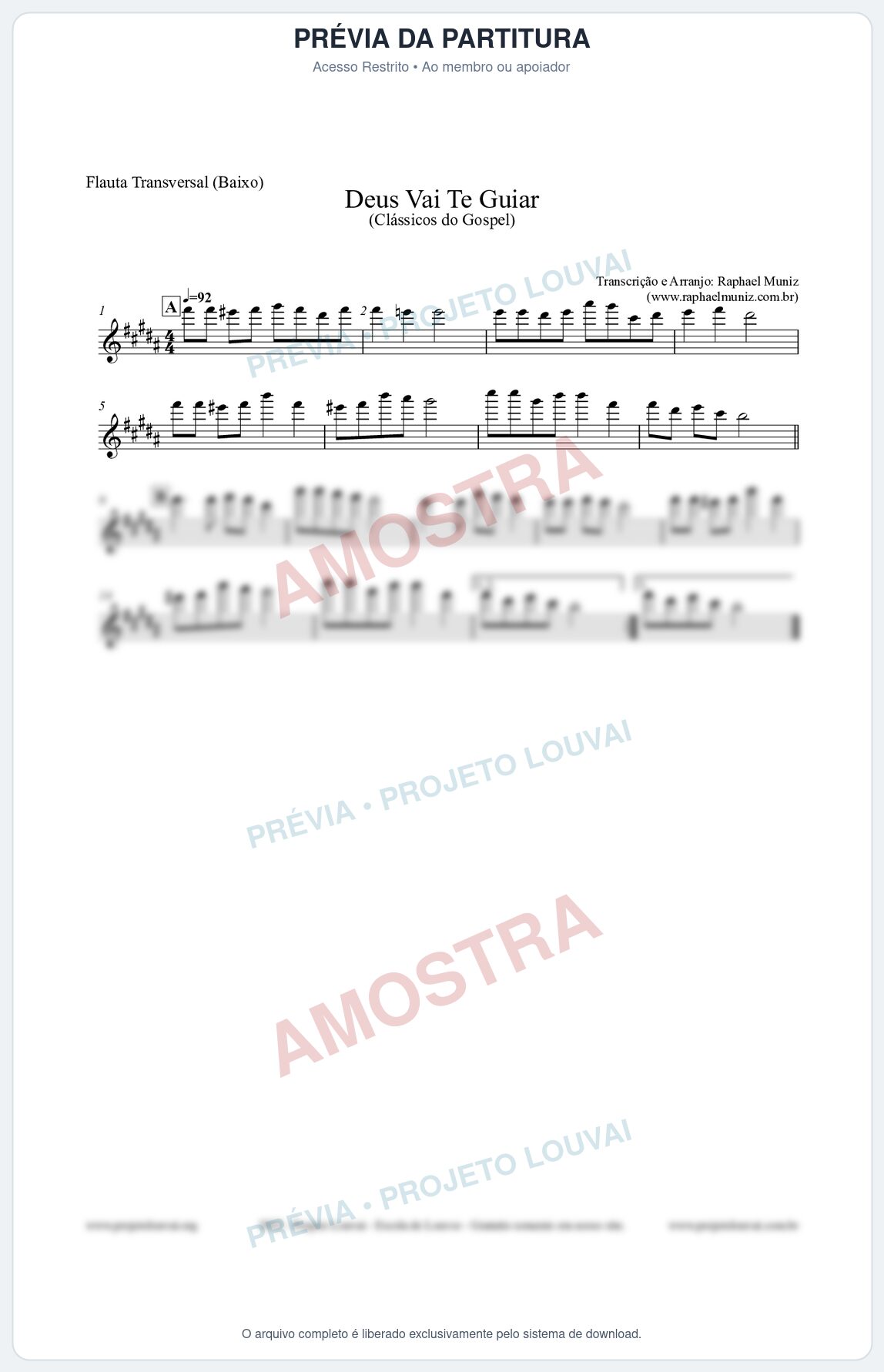 Prévia protegida da primeira página da partitura Partitura para Flauta Transversal (Baixo) - Deus Vai Te Guiar - Harpa Cristã nº28 - Clássicos do Gospel