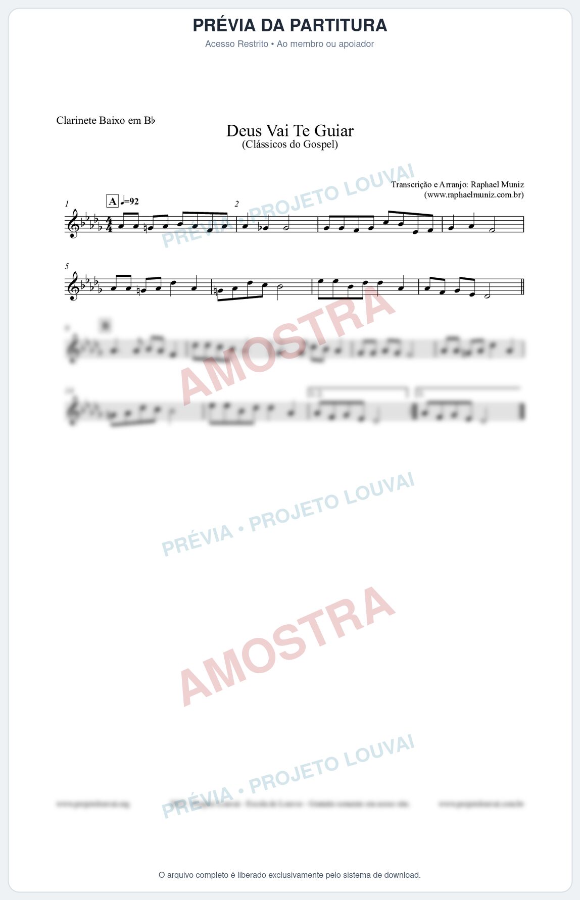 Prévia protegida da primeira página da partitura Partitura para Clarinete Baixo em Bb - Deus Vai Te Guiar - Harpa Cristã nº28 - Clássicos do Gospel