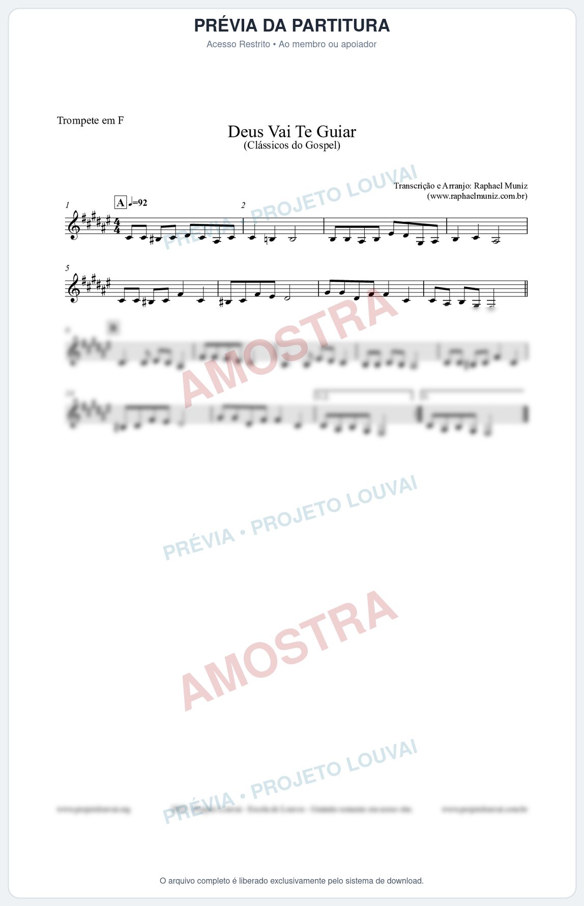 Prévia protegida da primeira página da partitura Partitura para Trompete em F - Deus Vai Te Guiar - Harpa Cristã nº28 - Clássicos do Gospel