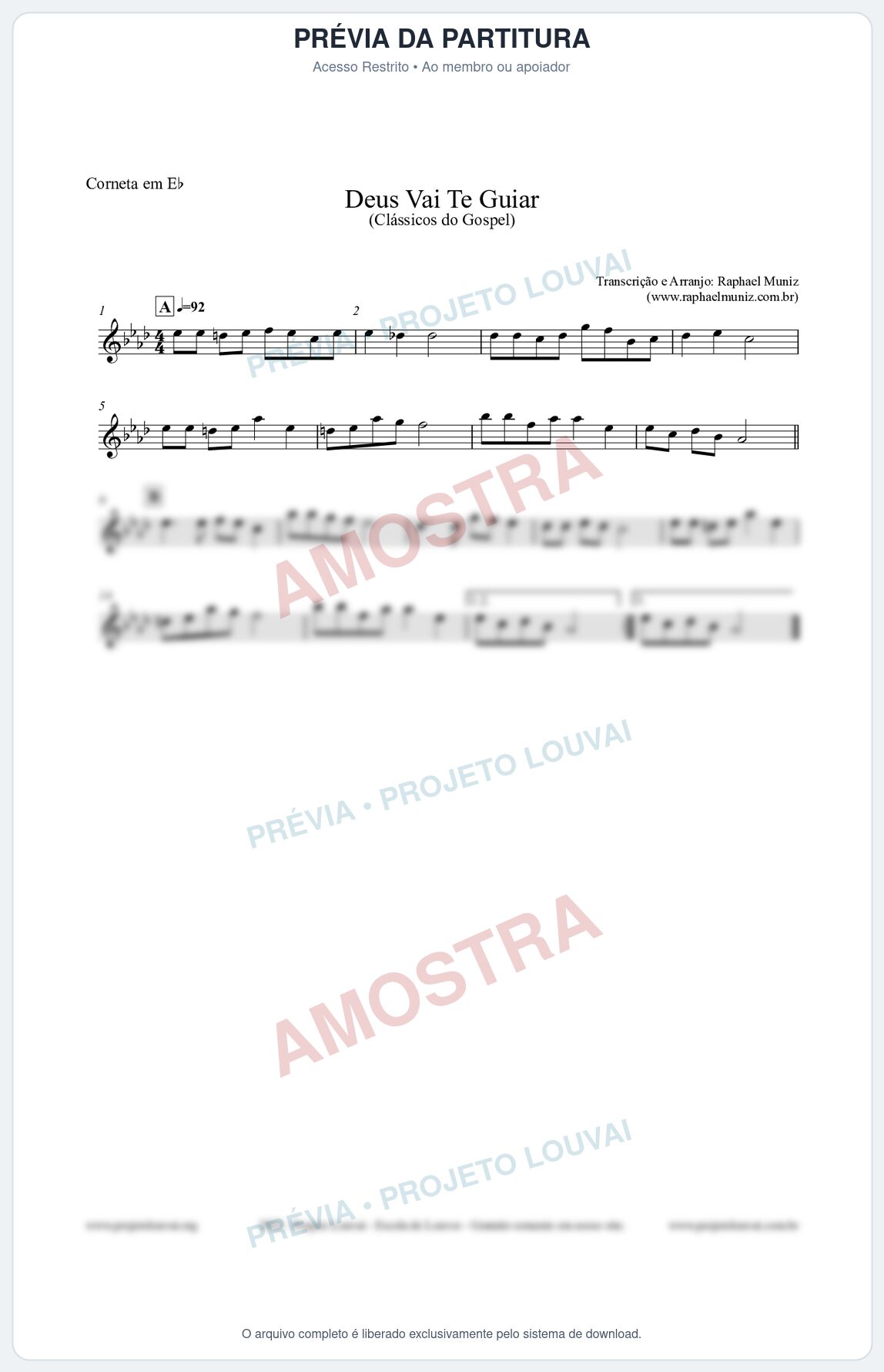 Prévia protegida da primeira página da partitura Partitura para Corneta em Eb - Deus Vai Te Guiar - Harpa Cristã nº28 - Clássicos do Gospel