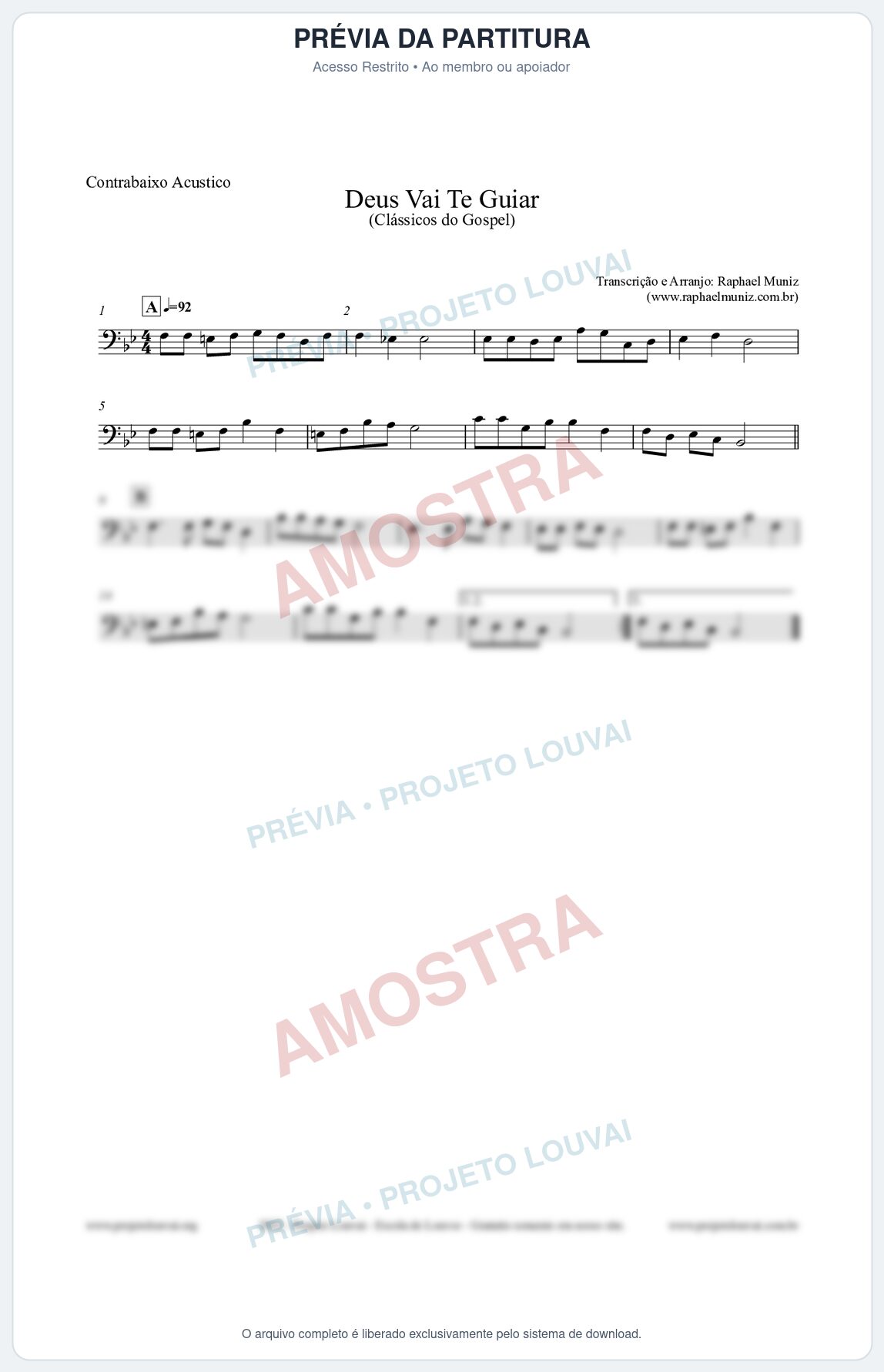 Prévia protegida da primeira página da partitura Partitura para Contrabaixo Acústico - Deus Vai Te Guiar - Harpa Cristã nº28 - Clássicos do Gospel