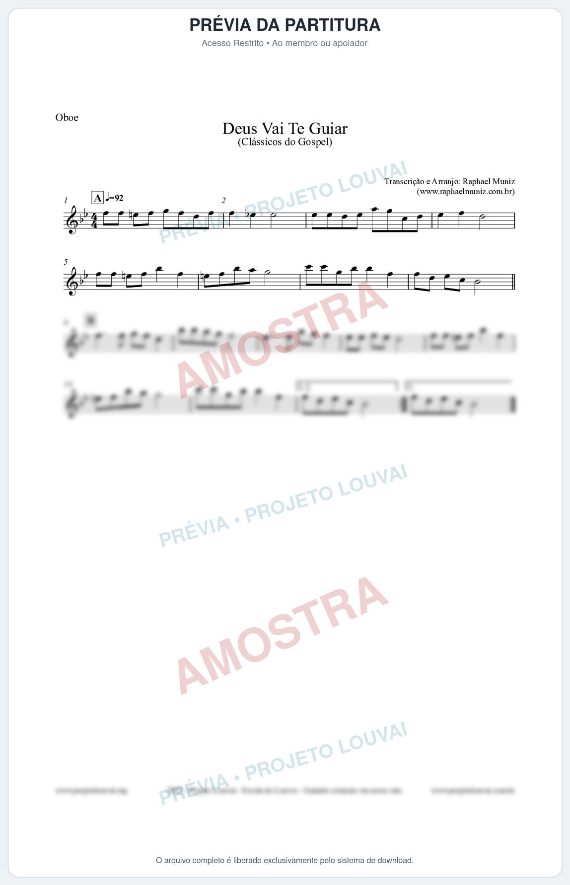 Prévia protegida da primeira página da partitura Partitura para Oboé - Deus Vai Te Guiar - Harpa Cristã nº28 - Clássicos do Gospel