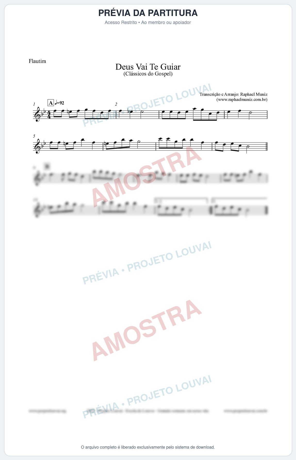 Prévia protegida da primeira página da partitura Partitura para Flautim - Deus Vai Te Guiar - Harpa Cristã nº28 - Clássicos do Gospel