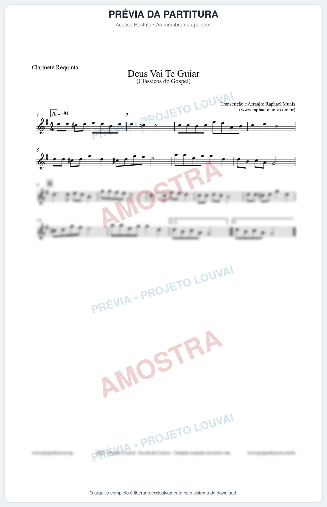 Prévia protegida da primeira página da partitura Partitura para Clarinete Requinta - Deus Vai Te Guiar - Harpa Cristã nº28 - Clássicos do Gospel