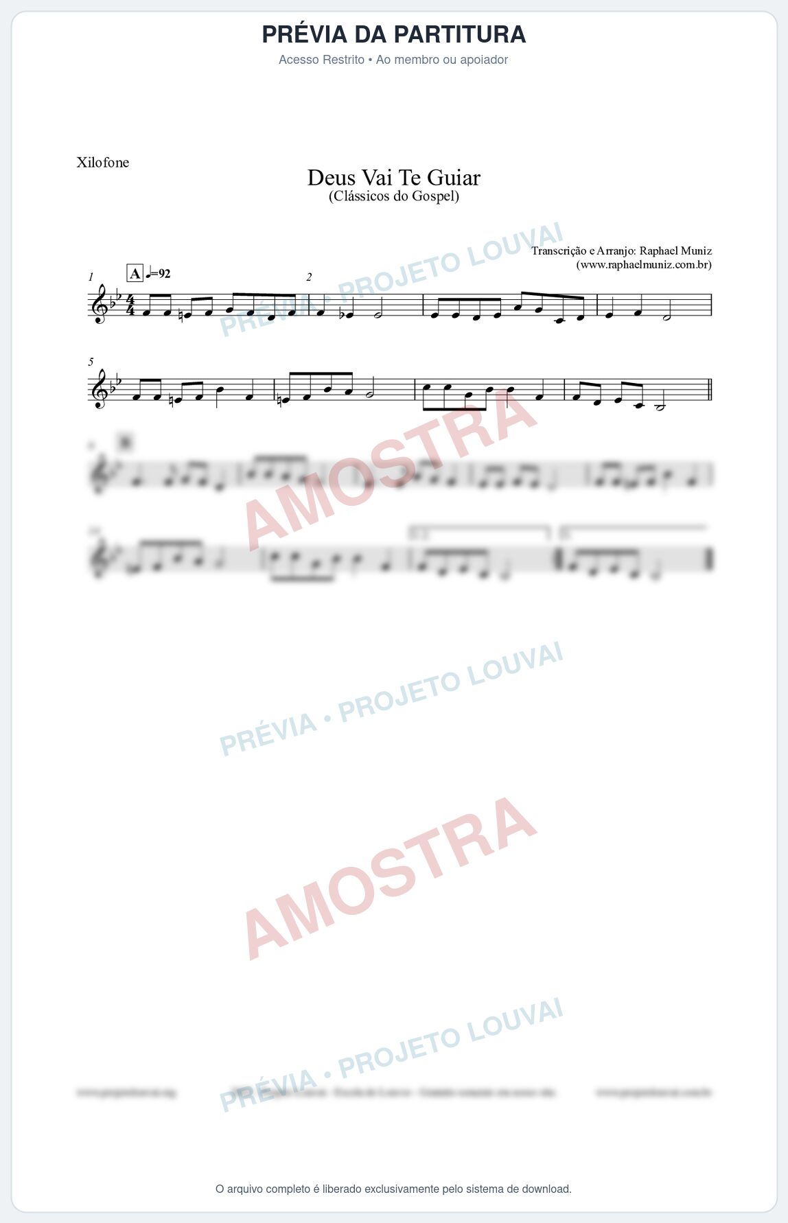 Prévia protegida da primeira página da partitura Partitura para Xilofone - Deus Vai Te Guiar - Harpa Cristã nº28 - Clássicos do Gospel