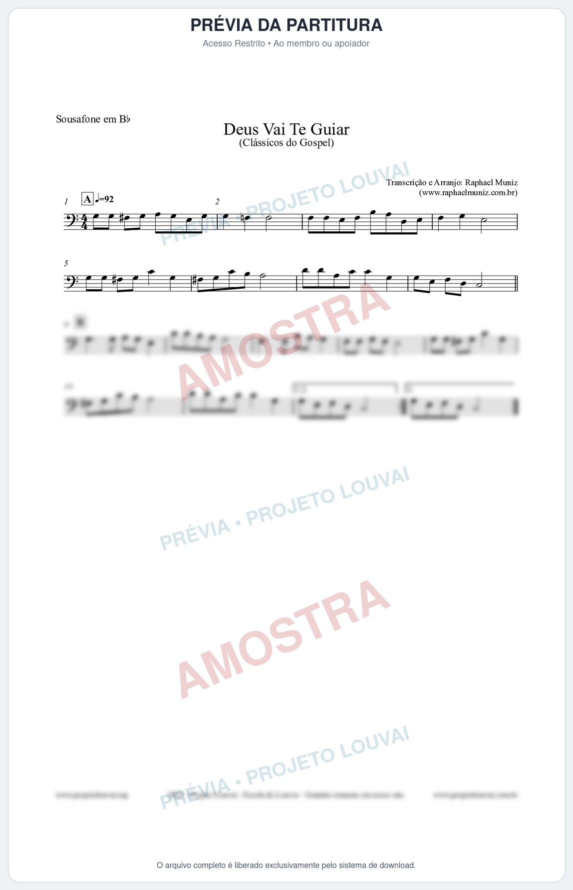 Prévia protegida da primeira página da partitura Partitura para Sousafone em Bb - Deus Vai Te Guiar - Harpa Cristã nº28 - Clássicos do Gospel