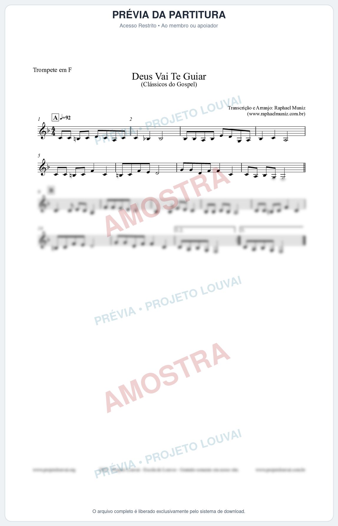 Prévia protegida da primeira página da partitura Partitura para Trompete em F - Deus Vai Te Guiar - Harpa Cristã nº28 - Clássicos do Gospel