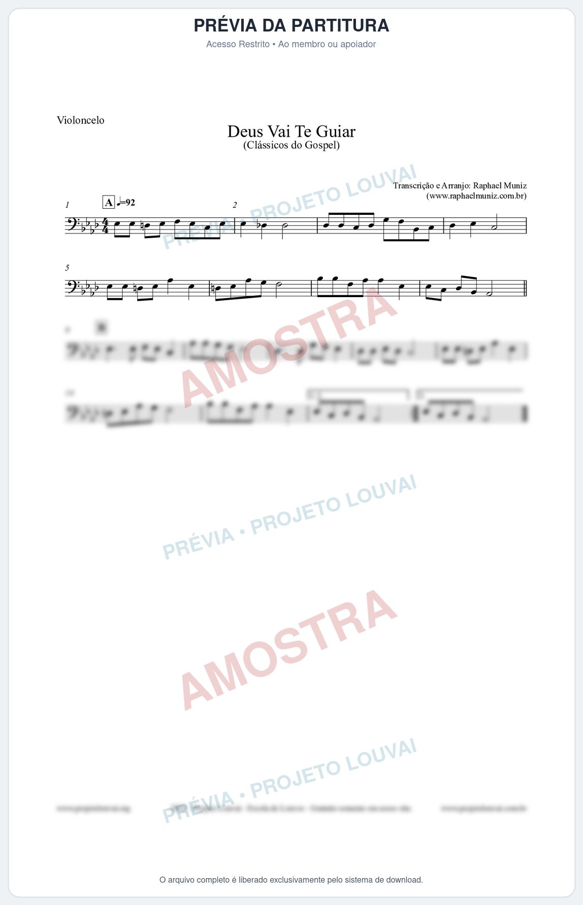 Prévia protegida da primeira página da partitura Partitura para Violoncelo - Deus Vai Te Guiar - Harpa Cristã nº28 - Clássicos do Gospel