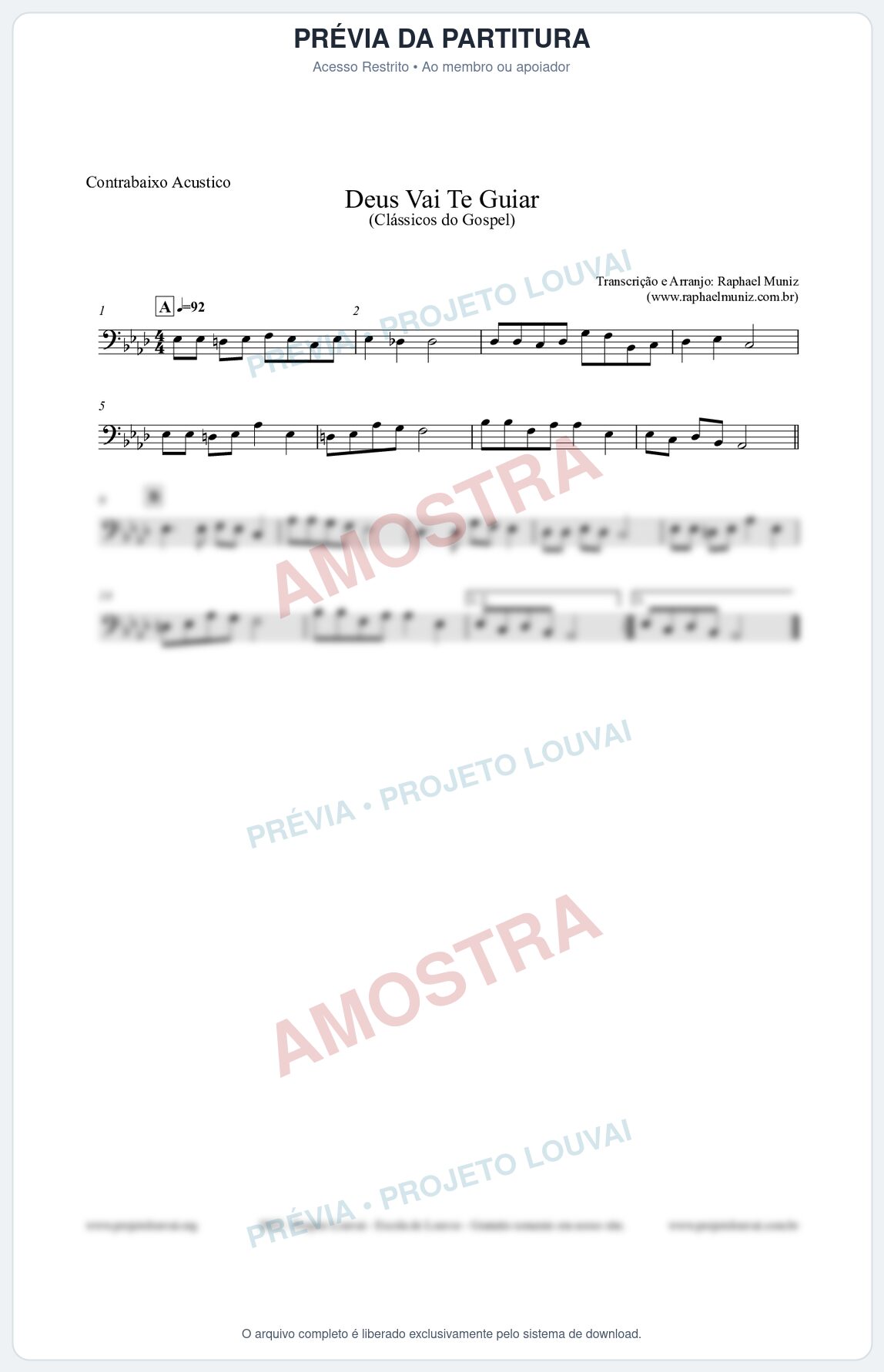 Prévia protegida da primeira página da partitura Partitura para Contrabaixo Acústico - Deus Vai Te Guiar - Harpa Cristã nº28 - Clássicos do Gospel