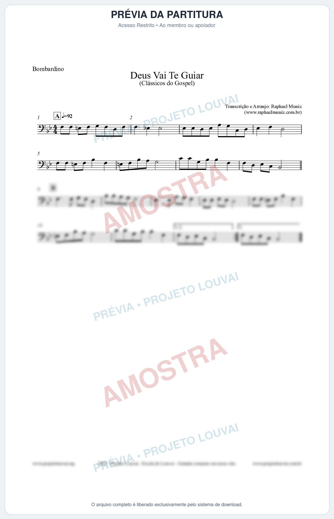 Prévia protegida da primeira página da partitura Partitura para Bombardino - Deus Vai Te Guiar - Harpa Cristã nº28 - Clássicos do Gospel