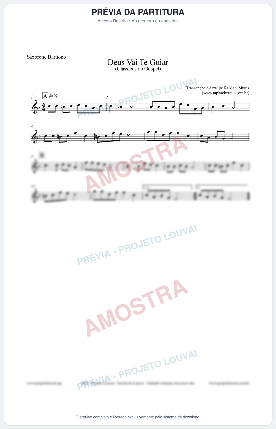 Prévia protegida da primeira página da partitura Partitura para Saxofone Barítono - Deus Vai Te Guiar - Harpa Cristã nº28 - Clássicos do Gospel