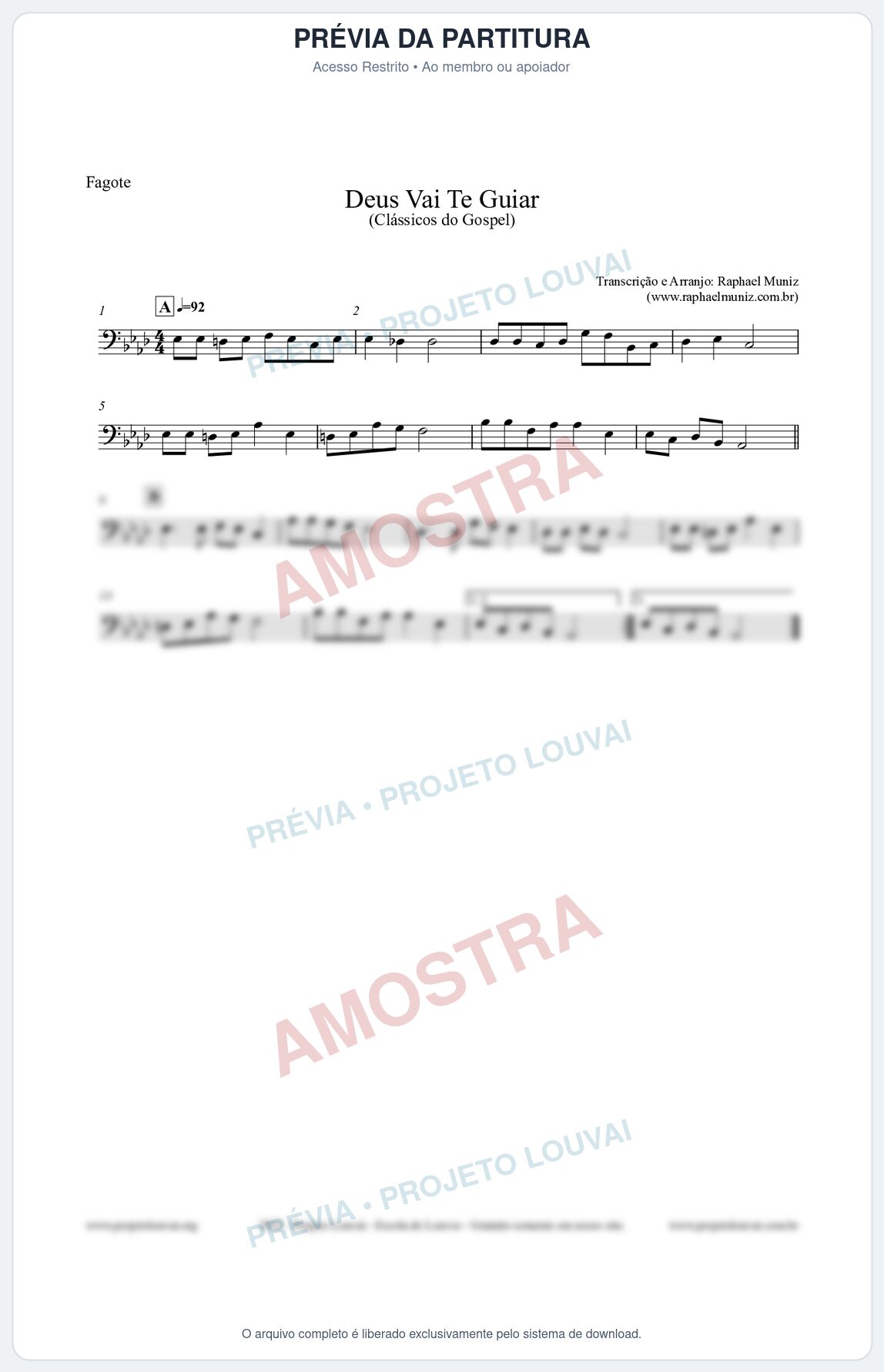 Prévia protegida da primeira página da partitura Partitura para Fagote - Deus Vai Te Guiar - Harpa Cristã nº28 - Clássicos do Gospel