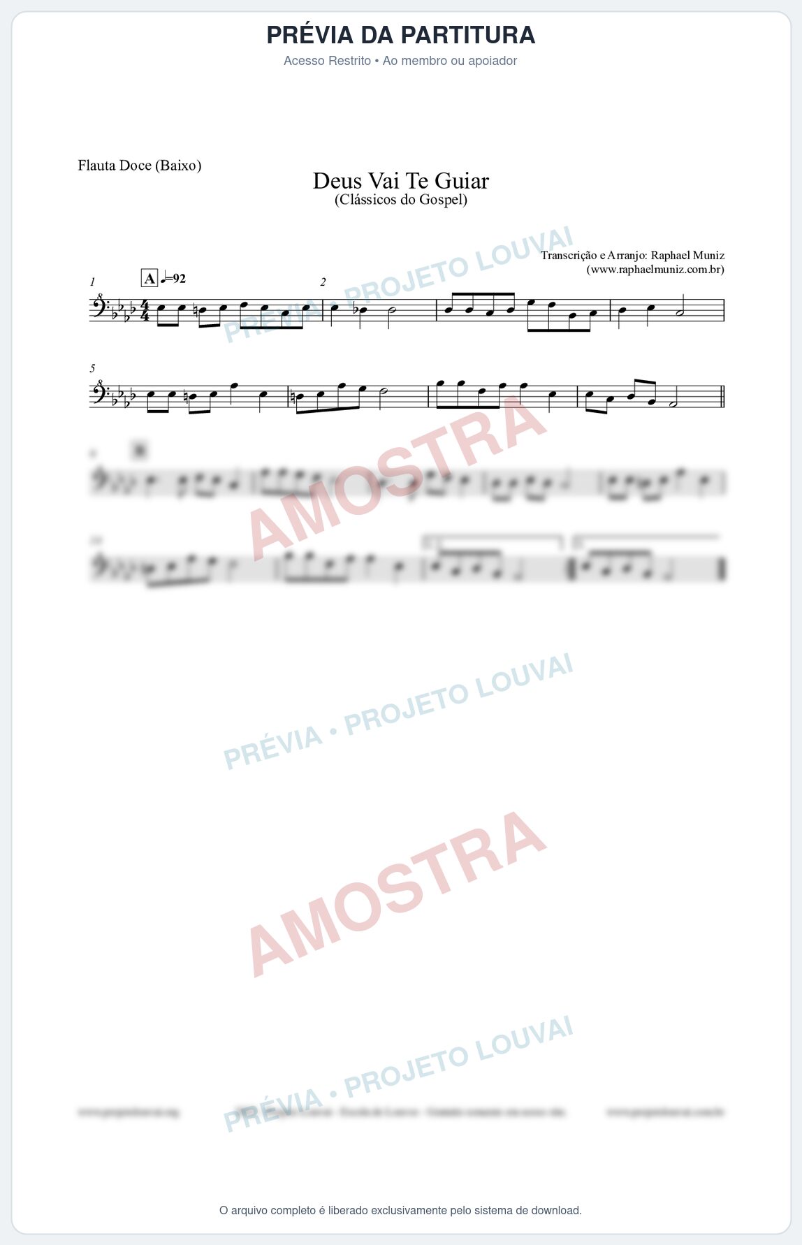 Prévia protegida da primeira página da partitura Partitura para Flauta Doce (Baixo) - Deus Vai Te Guiar - Harpa Cristã nº28 - Clássicos do Gospel