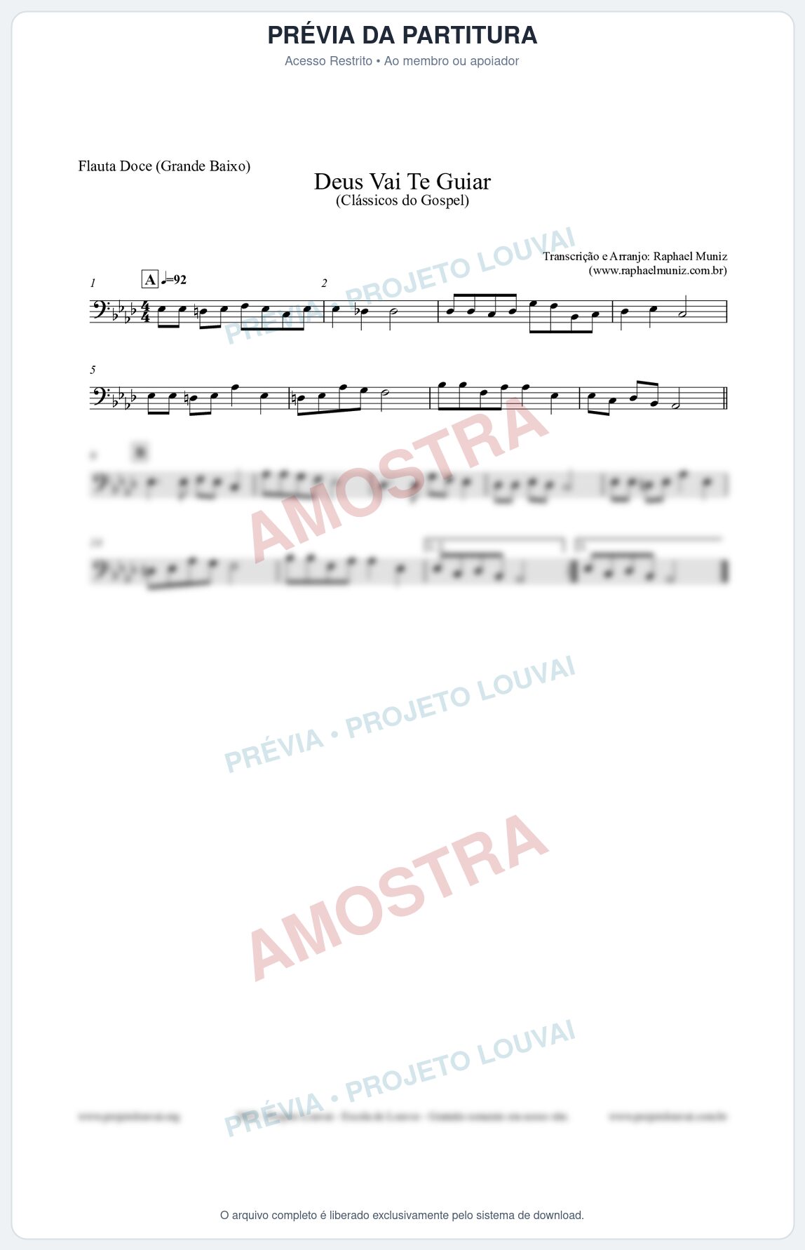 Prévia protegida da primeira página da partitura Partitura para Flauta Doce (Grande Baixo) - Deus Vai Te Guiar - Harpa Cristã nº28 - Clássicos do Gospel