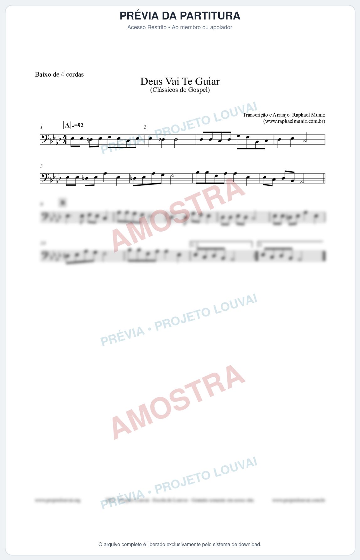 Prévia protegida da primeira página da partitura Partitura para Baixo de 4 cordas - Deus Vai Te Guiar - Harpa Cristã nº28 - Clássicos do Gospel