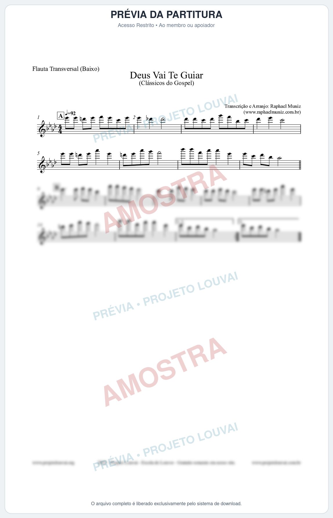 Prévia protegida da primeira página da partitura Partitura para Flauta Transversal (Baixo) - Deus Vai Te Guiar - Harpa Cristã nº28 - Clássicos do Gospel