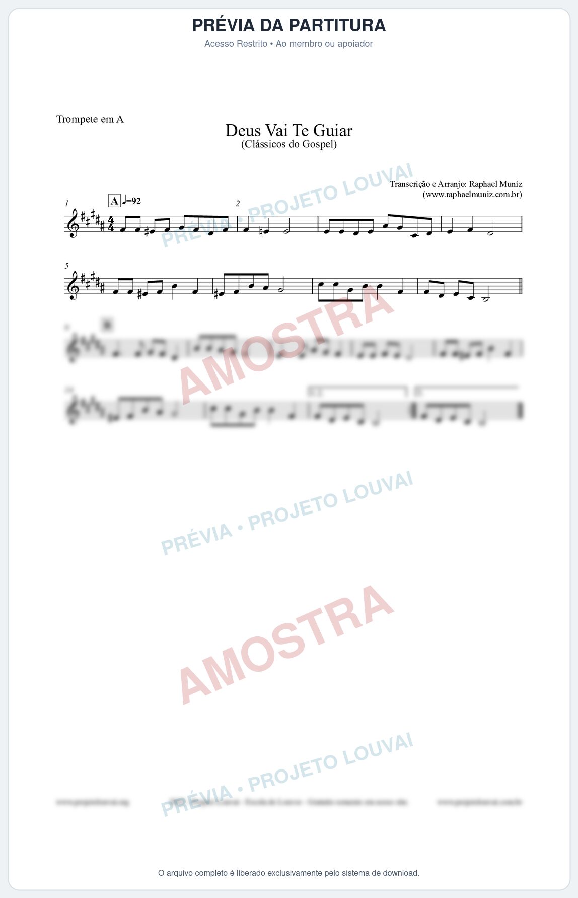 Prévia protegida da primeira página da partitura Partitura para Trompete em A - Deus Vai Te Guiar - Harpa Cristã nº28 - Clássicos do Gospel