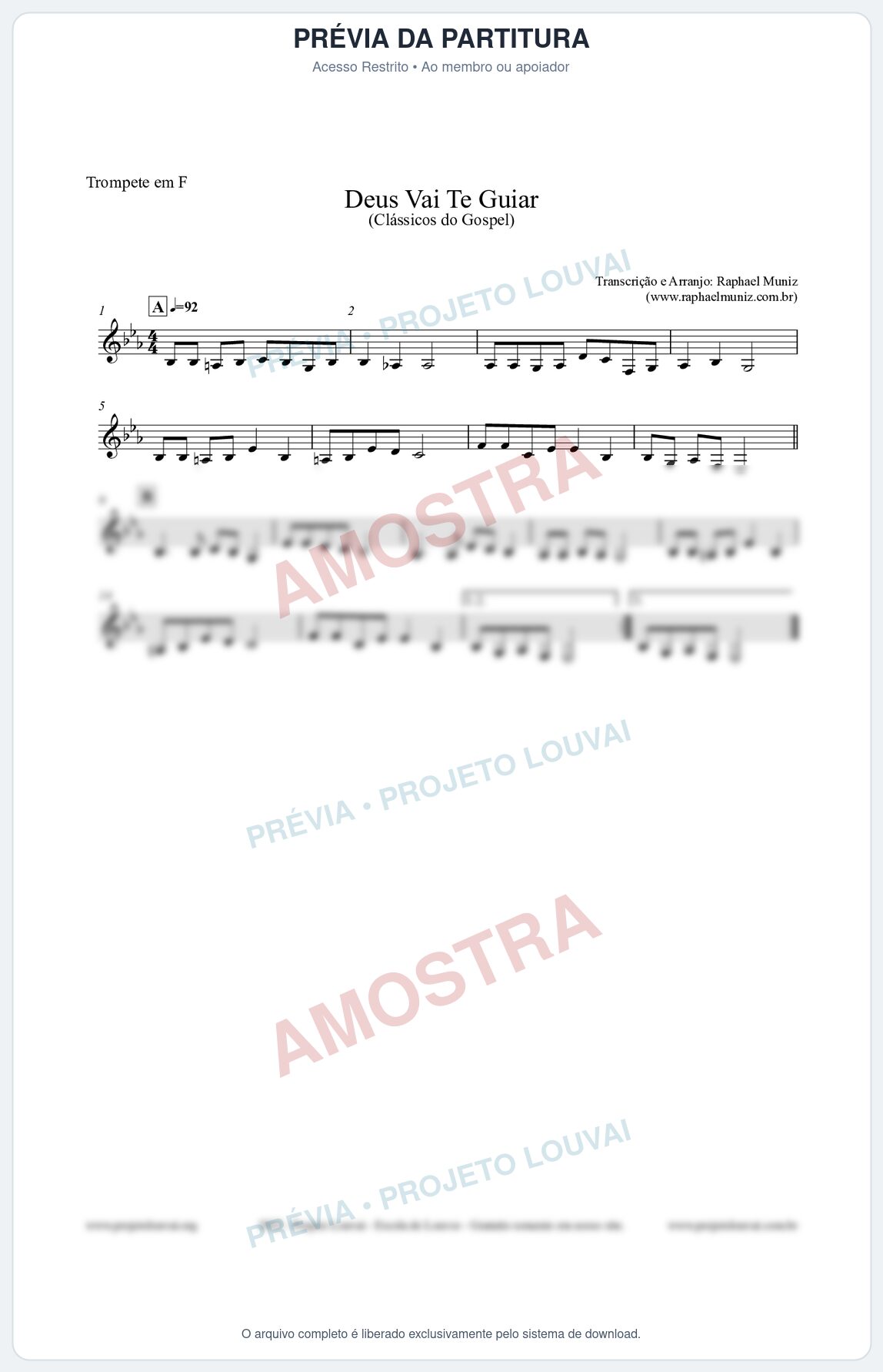Prévia protegida da primeira página da partitura Partitura para Trompete em F - Deus Vai Te Guiar - Harpa Cristã nº28 - Clássicos do Gospel