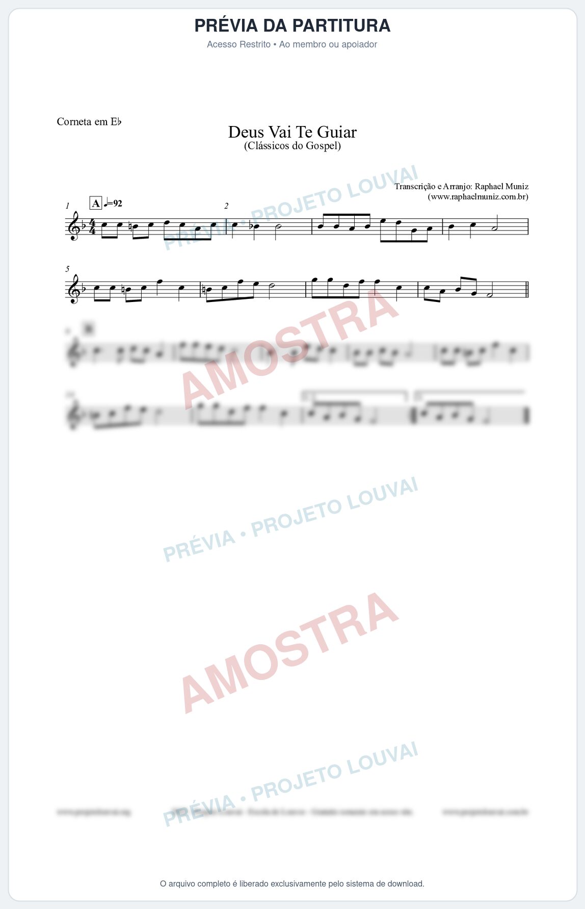Prévia protegida da primeira página da partitura Partitura para Corneta em Eb - Deus Vai Te Guiar - Harpa Cristã nº28 - Clássicos do Gospel