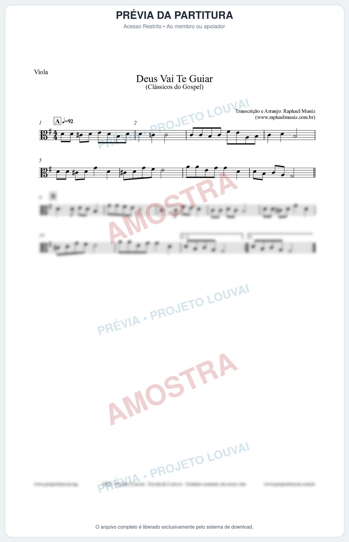 Prévia protegida da primeira página da partitura Partitura para Viola - Deus Vai Te Guiar - Harpa Cristã nº28 - Clássicos do Gospel