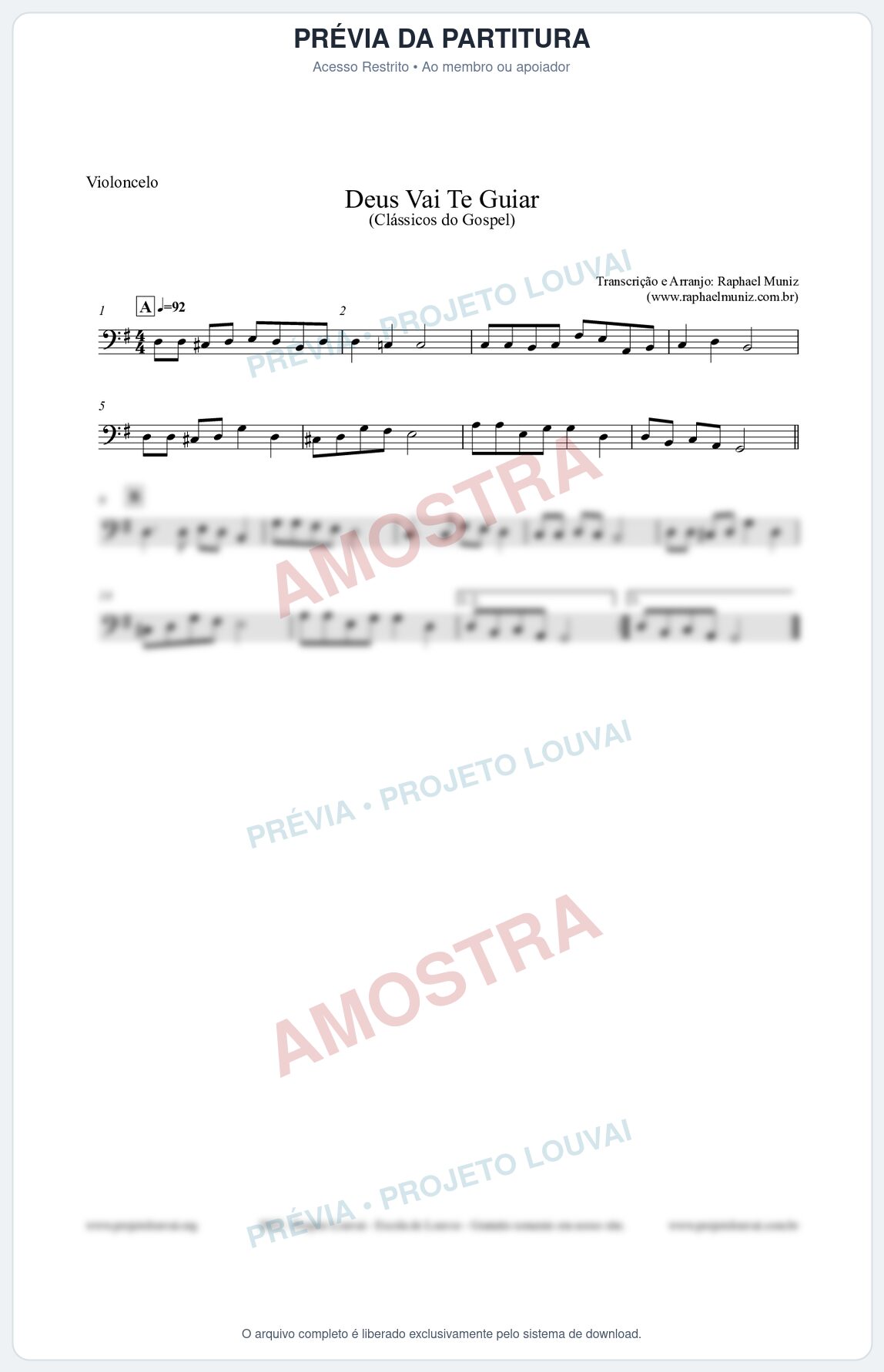 Prévia protegida da primeira página da partitura Partitura para Violoncelo - Deus Vai Te Guiar - Harpa Cristã nº28 - Clássicos do Gospel