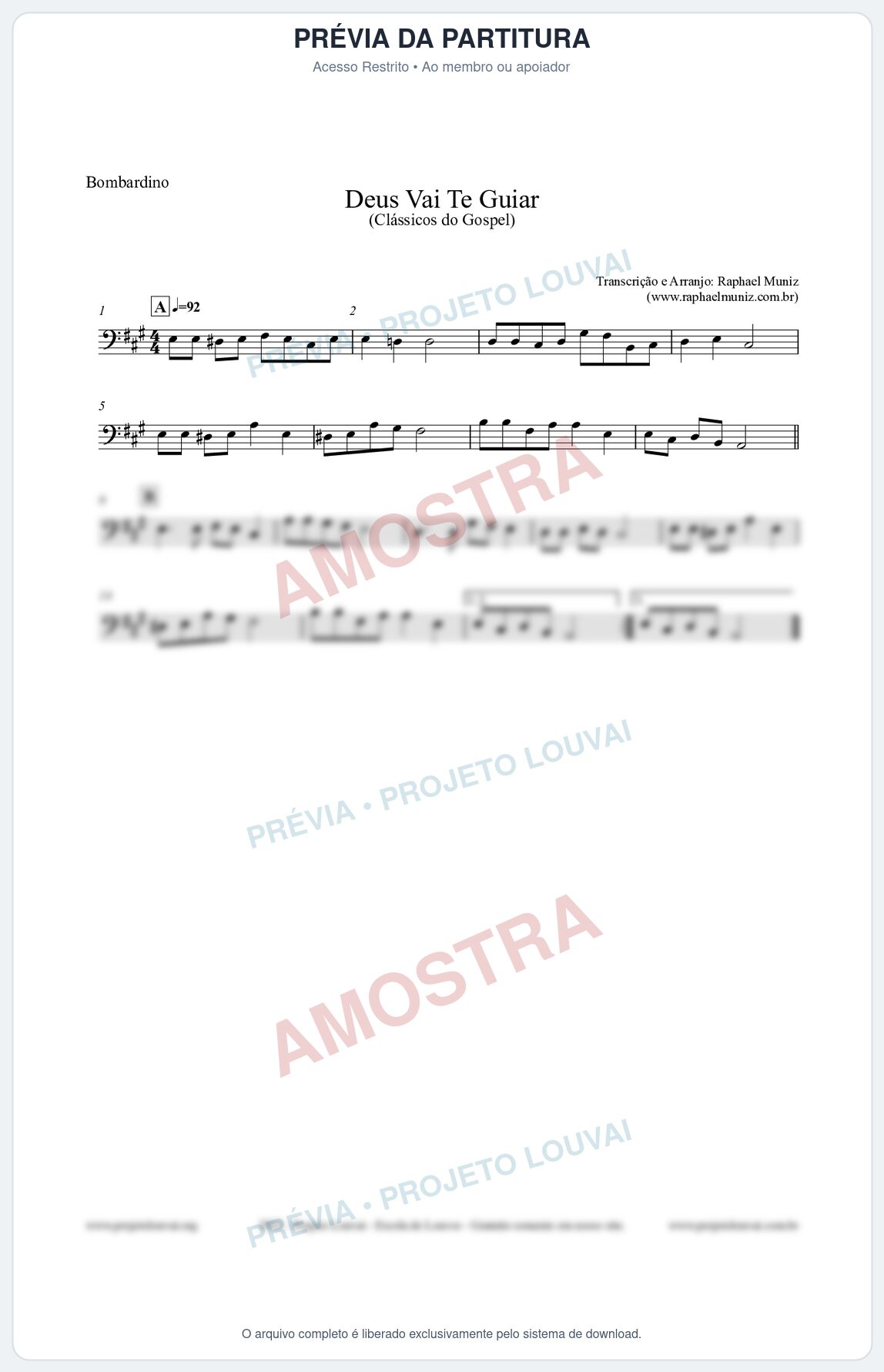 Prévia protegida da primeira página da partitura Partitura para Bombardino - Deus Vai Te Guiar - Harpa Cristã nº28 - Clássicos do Gospel