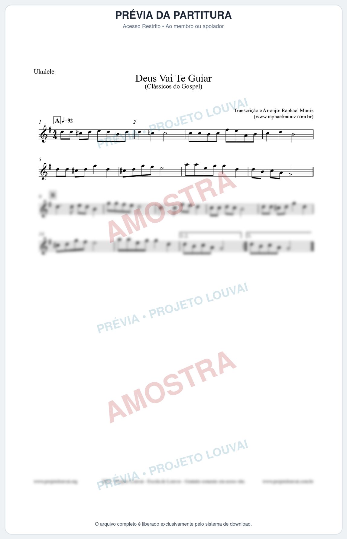 Prévia protegida da primeira página da partitura Partitura para Ukulele - Deus Vai Te Guiar - Harpa Cristã nº28 - Clássicos do Gospel