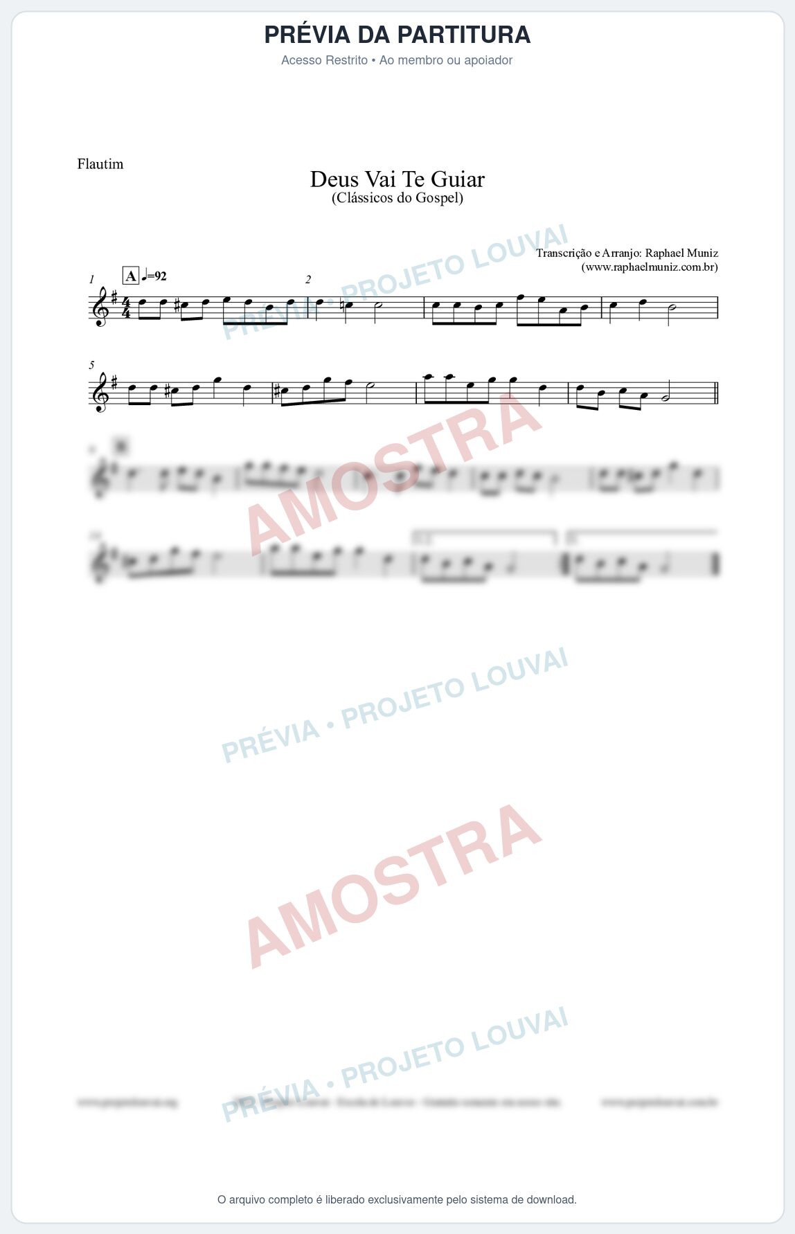 Prévia protegida da primeira página da partitura Partitura para Flautim - Deus Vai Te Guiar - Harpa Cristã nº28 - Clássicos do Gospel